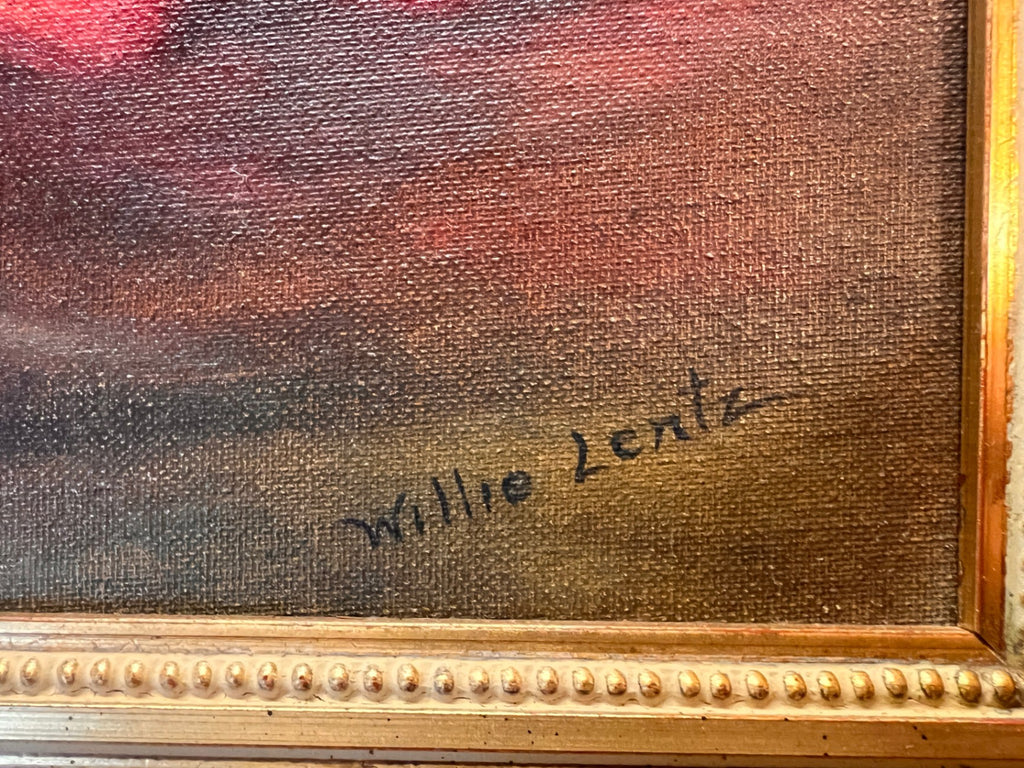 1969 Signed Still Life Oil Painting – Willie Lentz – Peaches & Strawberries