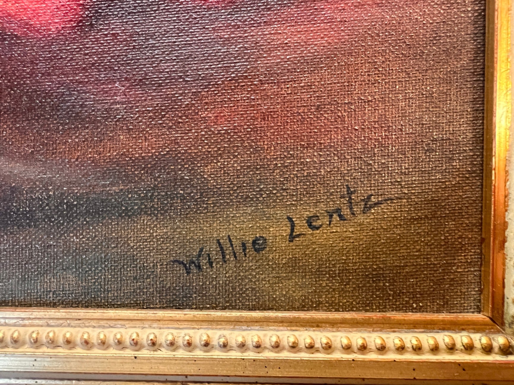 1969 Signed Still Life Oil Painting – Willie Lentz – Peaches & Strawberries