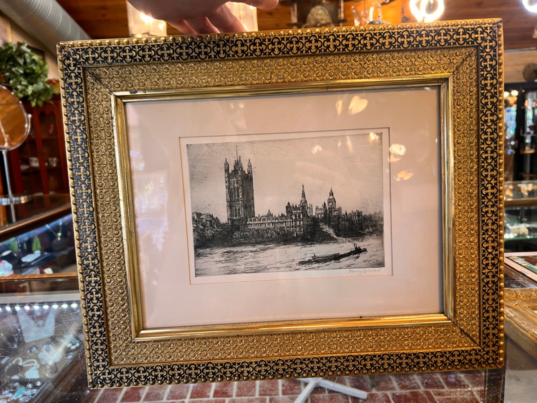 Henry Lambert – “Palace of Westminster on the Thames” — Original Signed Etching