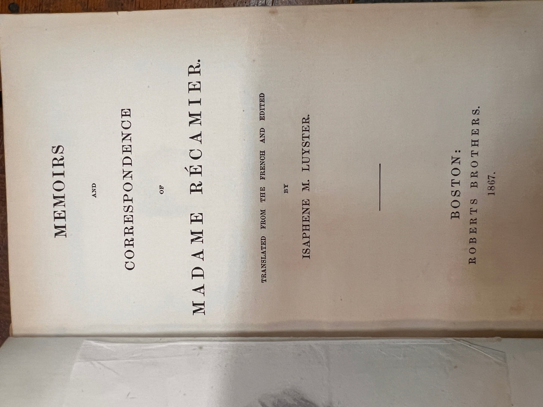 Memoirs of Madame Recamier 1878