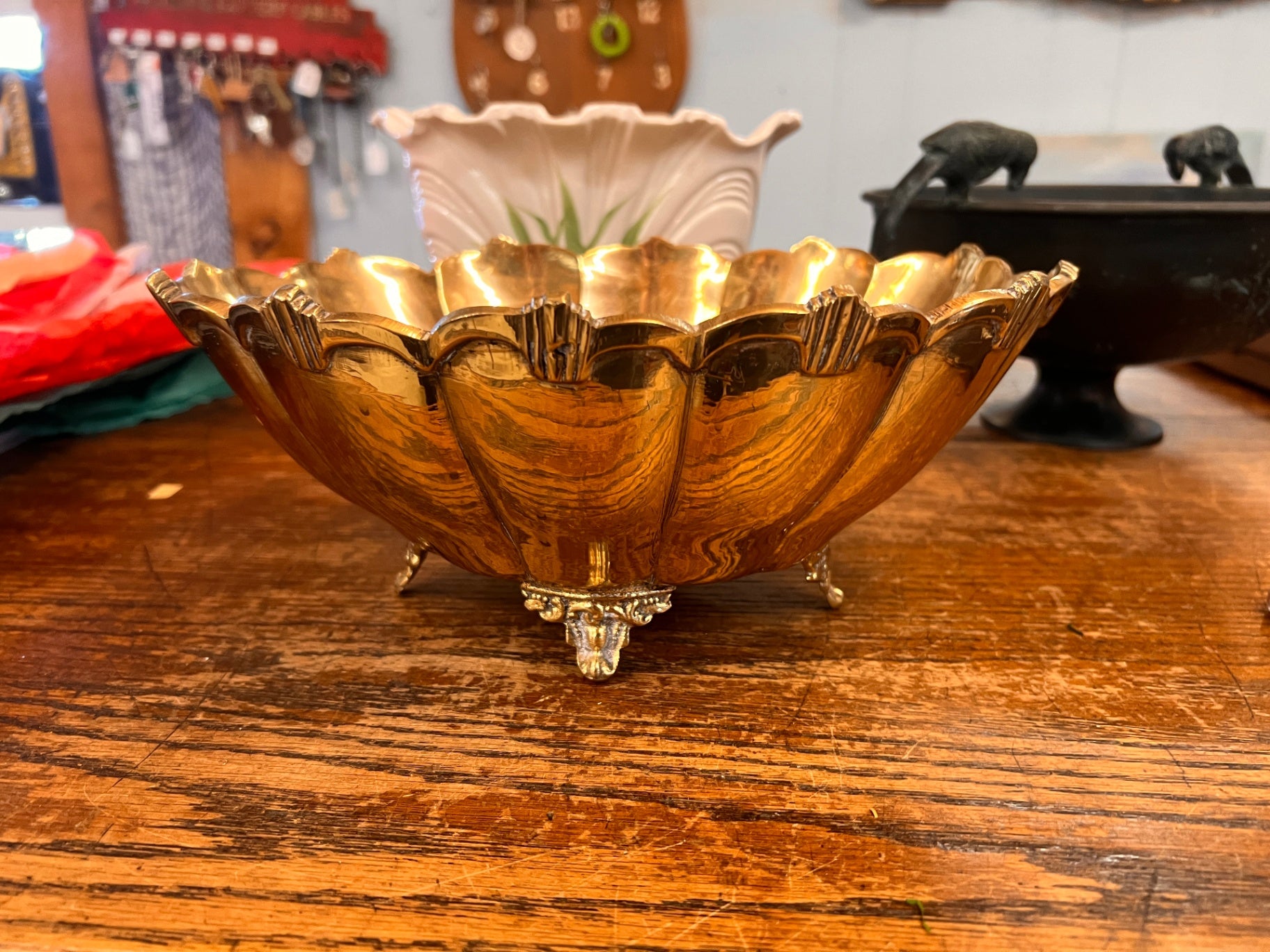 Have one to sell? Sell now  Share Vtg Solid Brass Decorative Bowl Centerpiece Planter Gold Claw Foot
