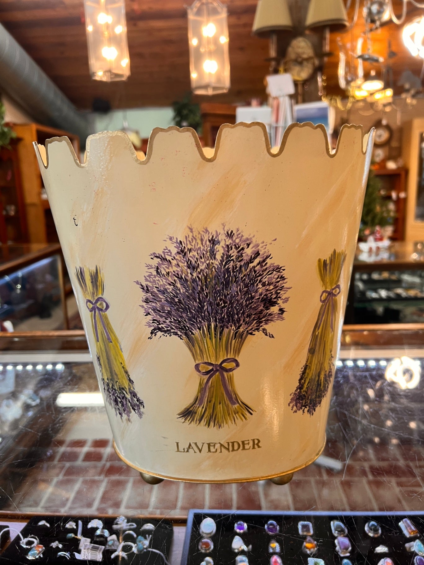 Hand Painted Vintage Wastebasket