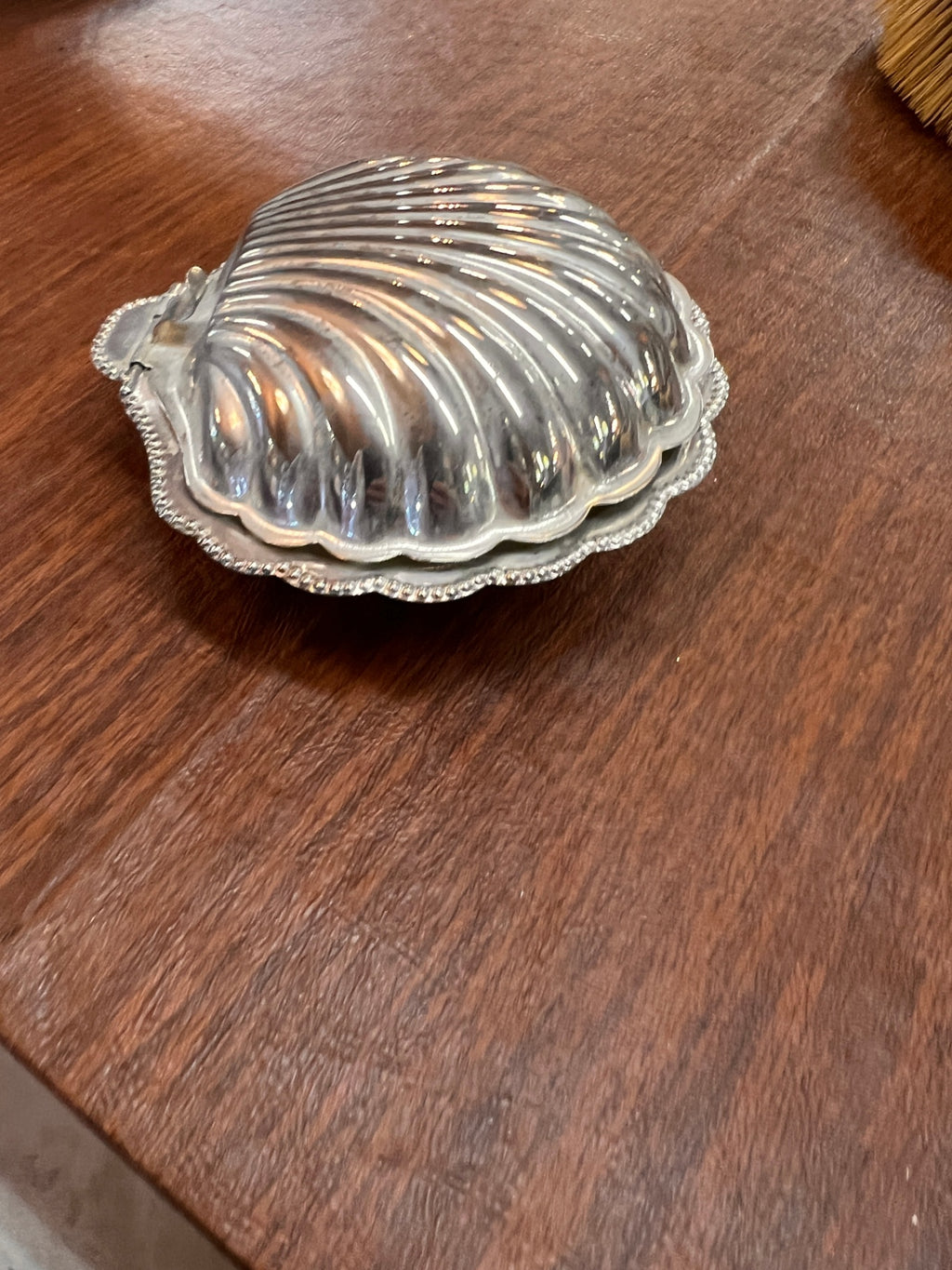 Sterling Silver Plated Hinged Shell Dish – Double Scallop Form Vanity / Serving Piece