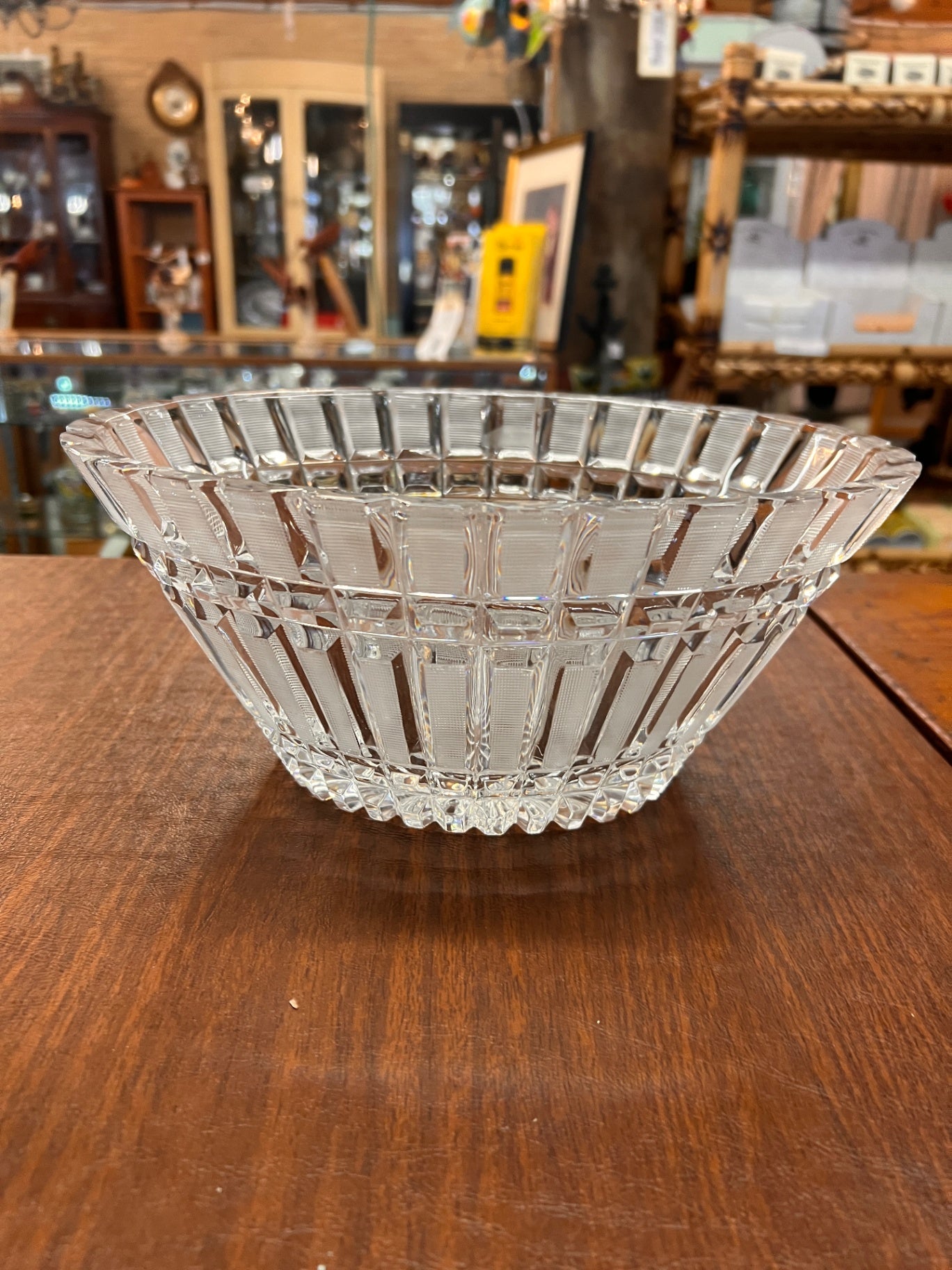 Antique 1930’s Hand Cut Crystal Etching Panels Heavy Oval Bowl 11”