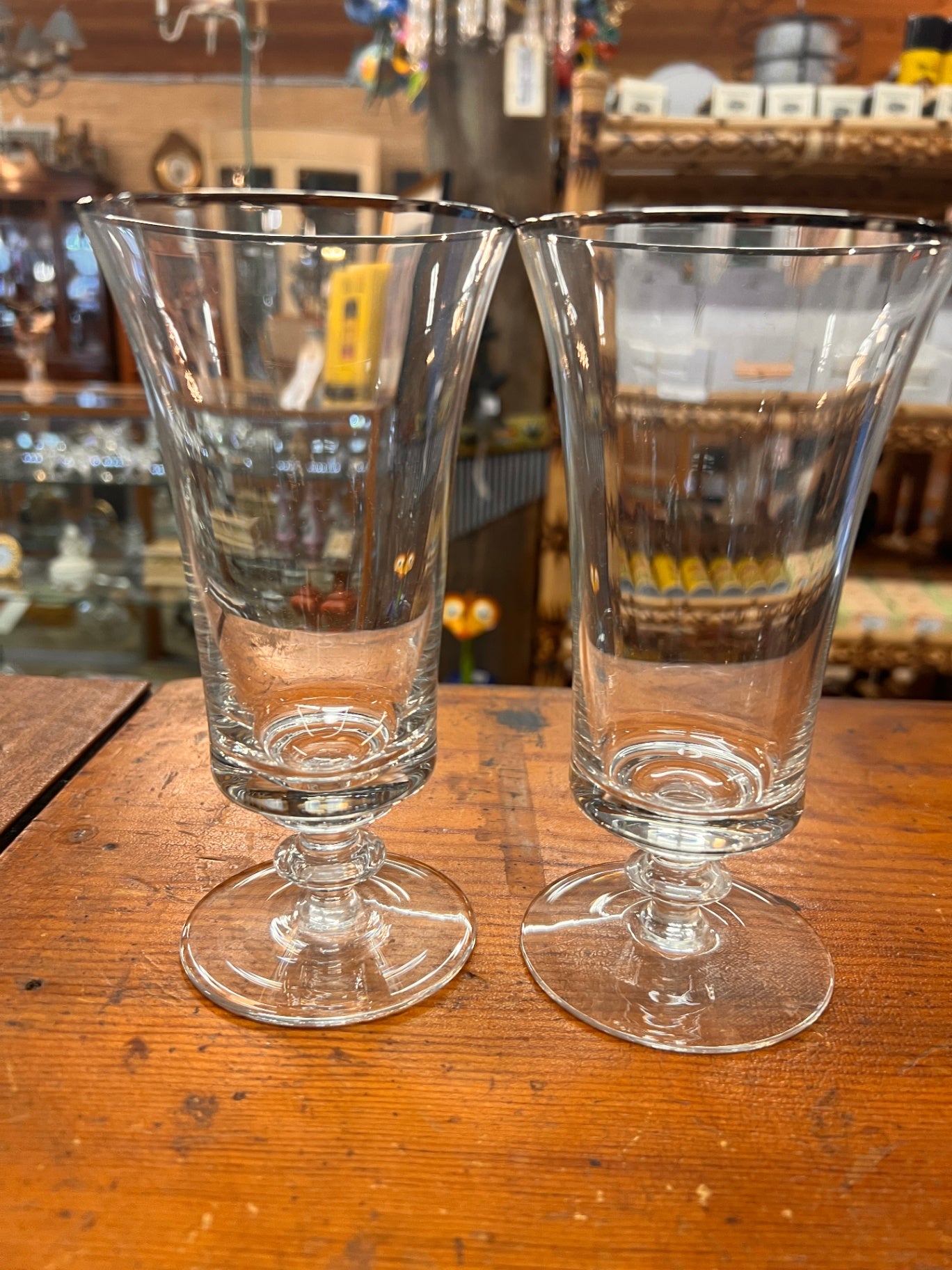 Noritake Silver Rim  Clear Wine Glasses 6.5" Set of 2