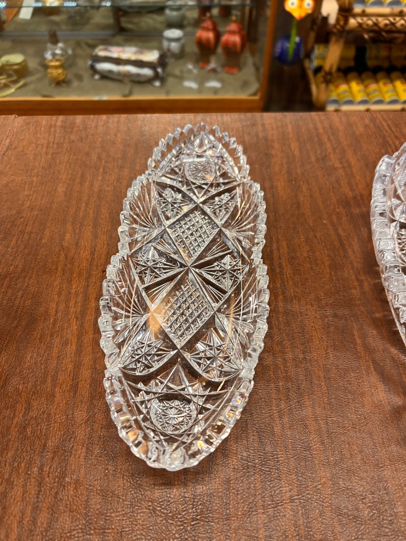 Vtg American Brilliant Pressed Oval Crystal Dish 10.5" 