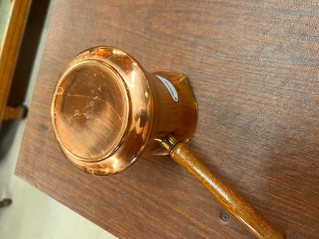 Vintage Copper Le Saucier Wood Handled Pot by Teleflora Made in Portugal 1984