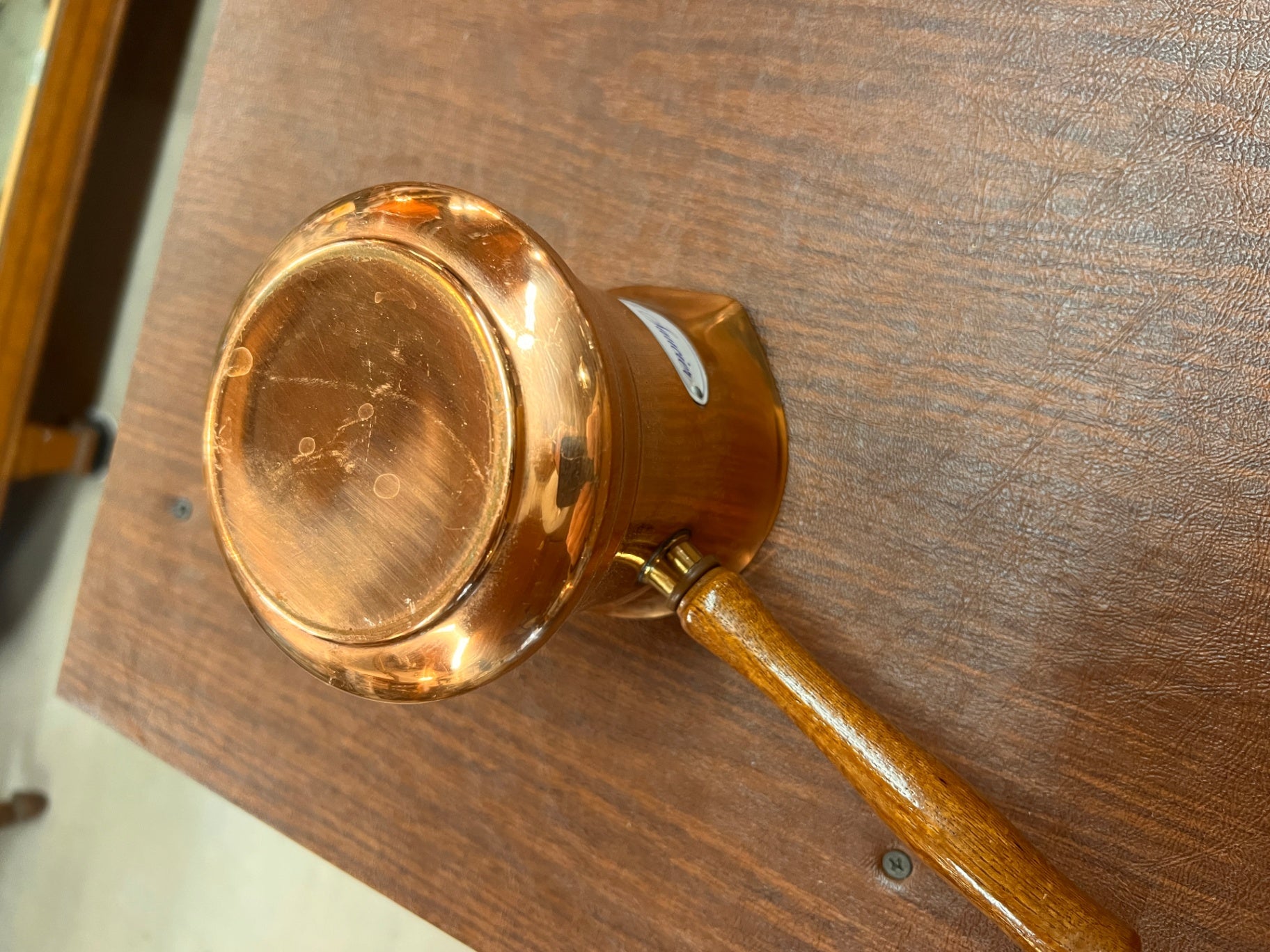 Vintage Copper Le Saucier Wood Handled Pot by Teleflora Made in Portugal 1984