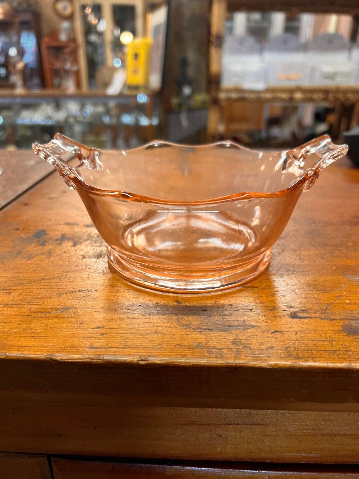 Vintage Pink Depression Glass Round Serving Bowl With Handles Cira 1940