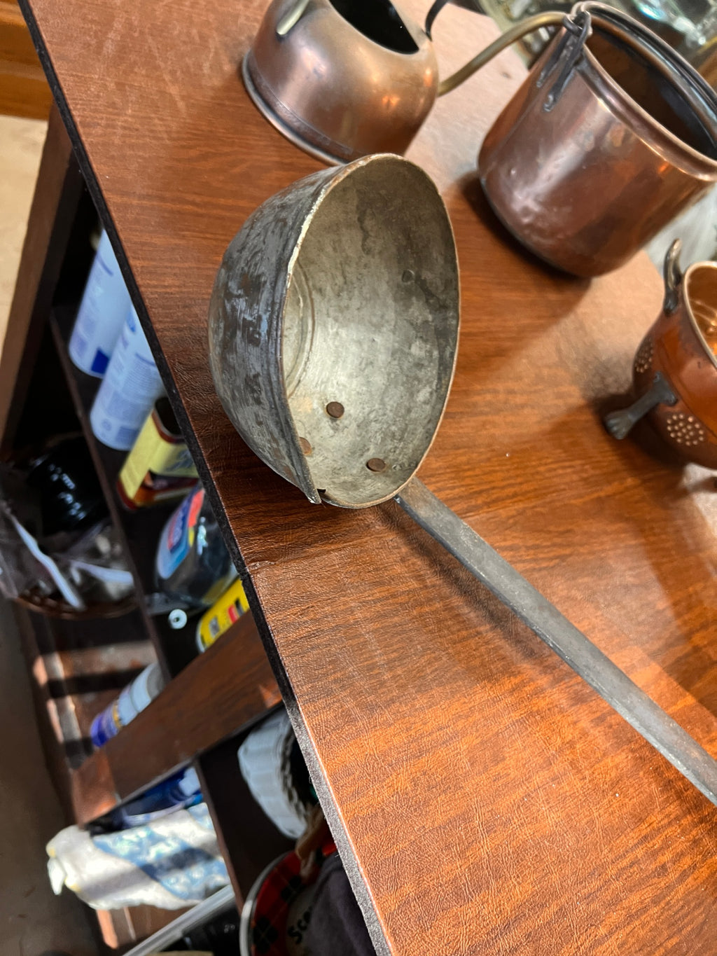 Vintage Copper-on-Tin Ladle with Iron Handle Very Rustic and Weathered 18″