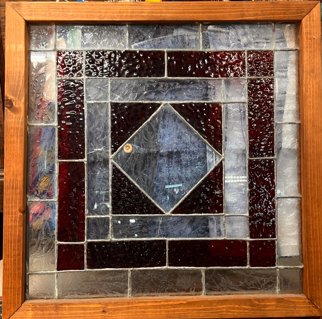 Red and White Stained Glass Panel 22 3/4" x 22 3/4"
