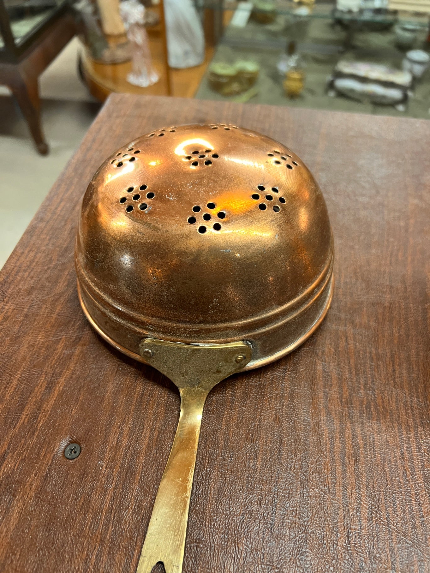 Vintage 6” Solid Copper Colander With Brass Handle