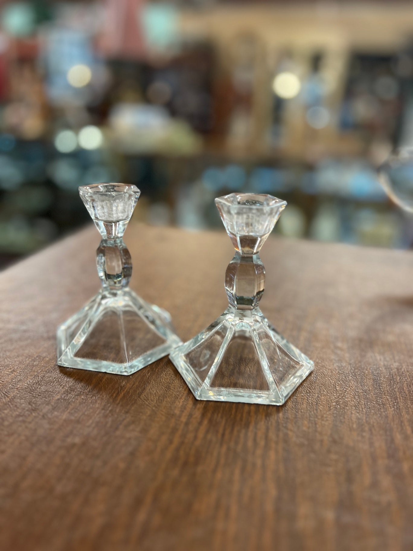 Vintage Pair Lead Crystal Glass Candle Holders 4.25"