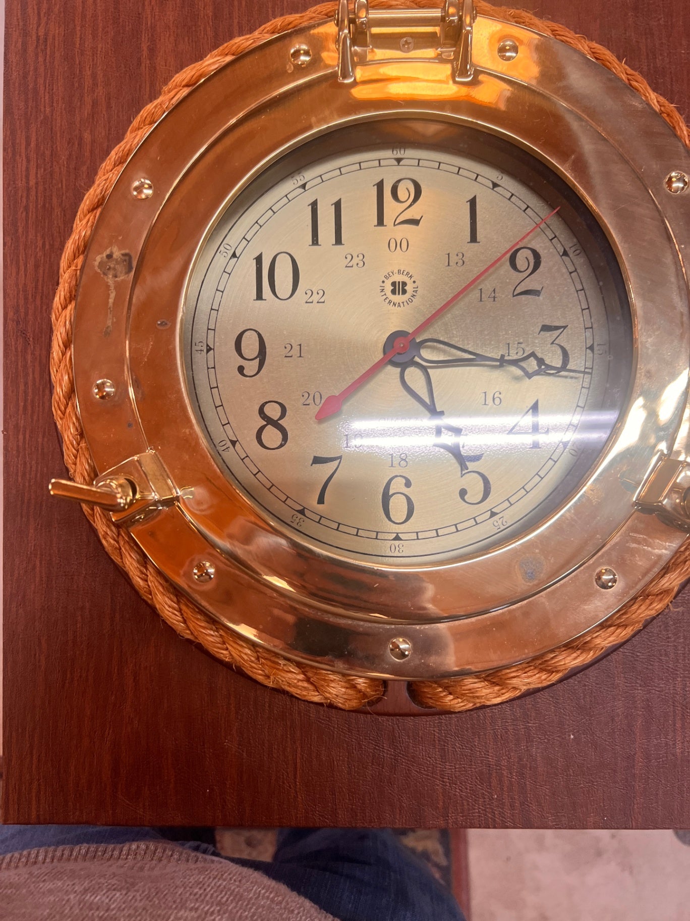 Bey-Berk Porthole 13.5" Wall Clock, Wood, Battery