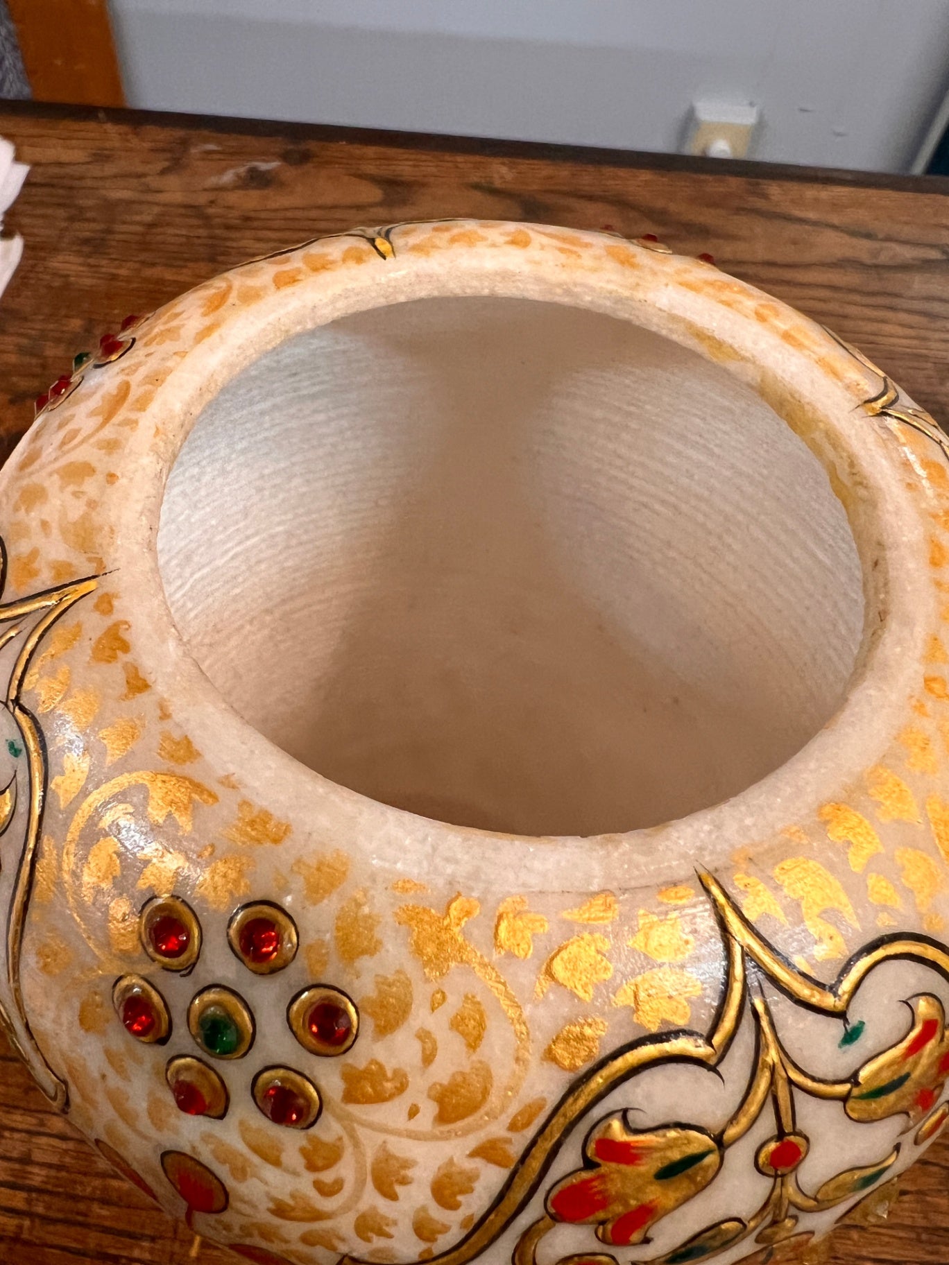 12" Marble Stone Flower Vase Emboss Hand Carved Pot Handicraft Meenakari Painted