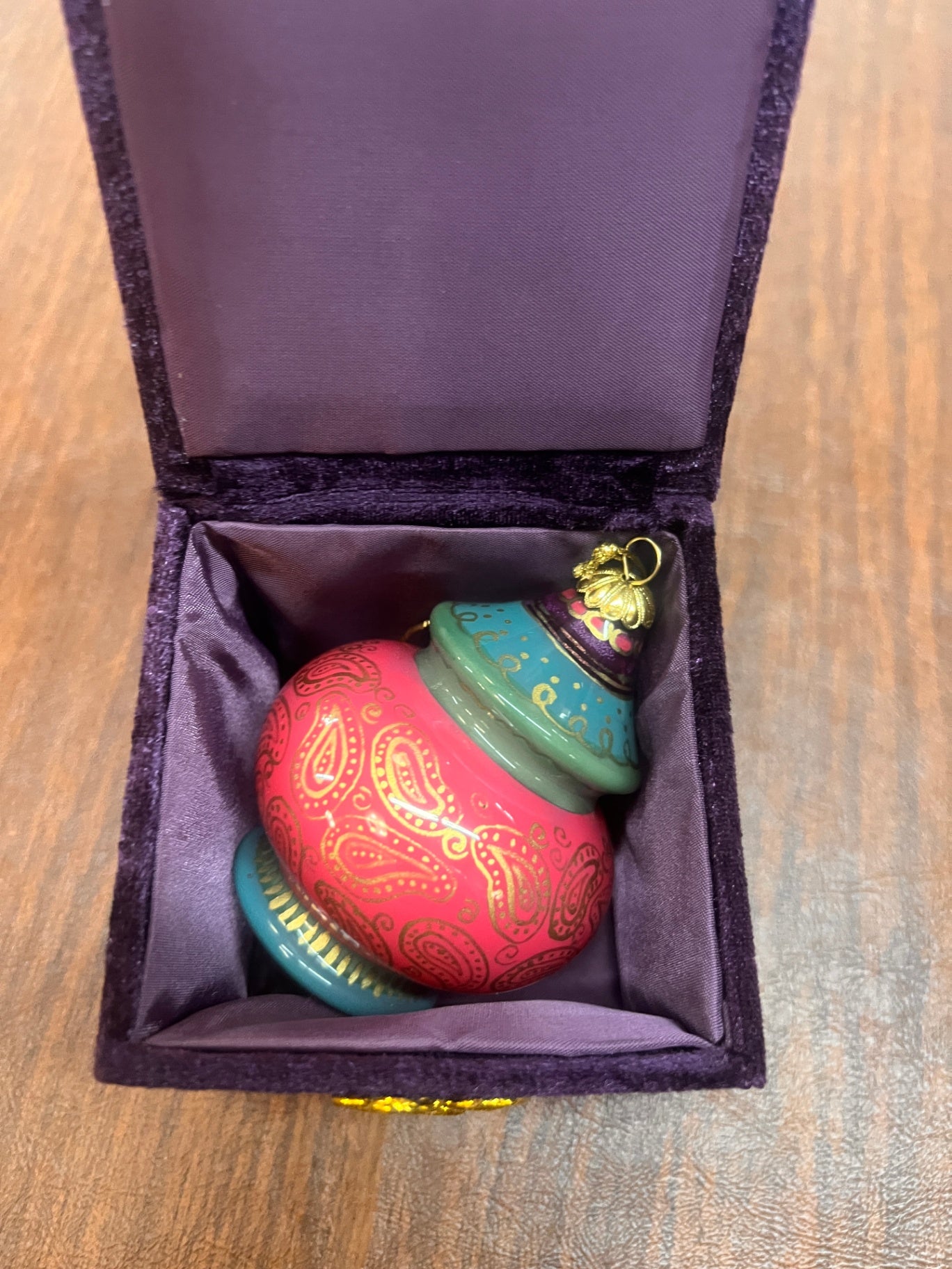 VTG Pier 1 Christmas Ornament Glass Hand-painted 2002 Colorful Li Bien Tree