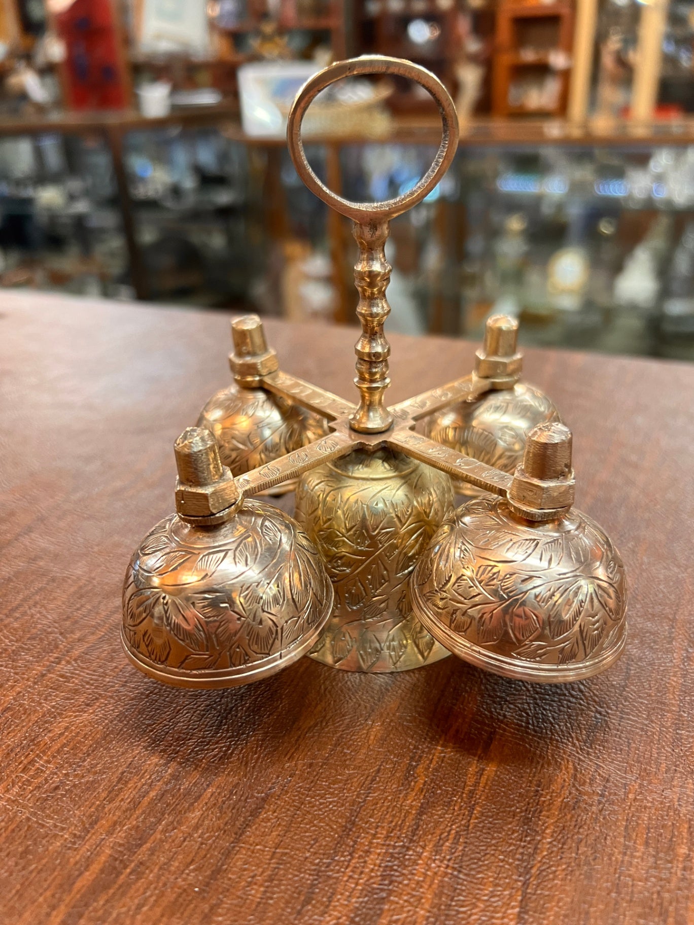 Vintage Bells of Sarna India Catholic Sanctuary Bell Cluster – Hand-Engraved Brass