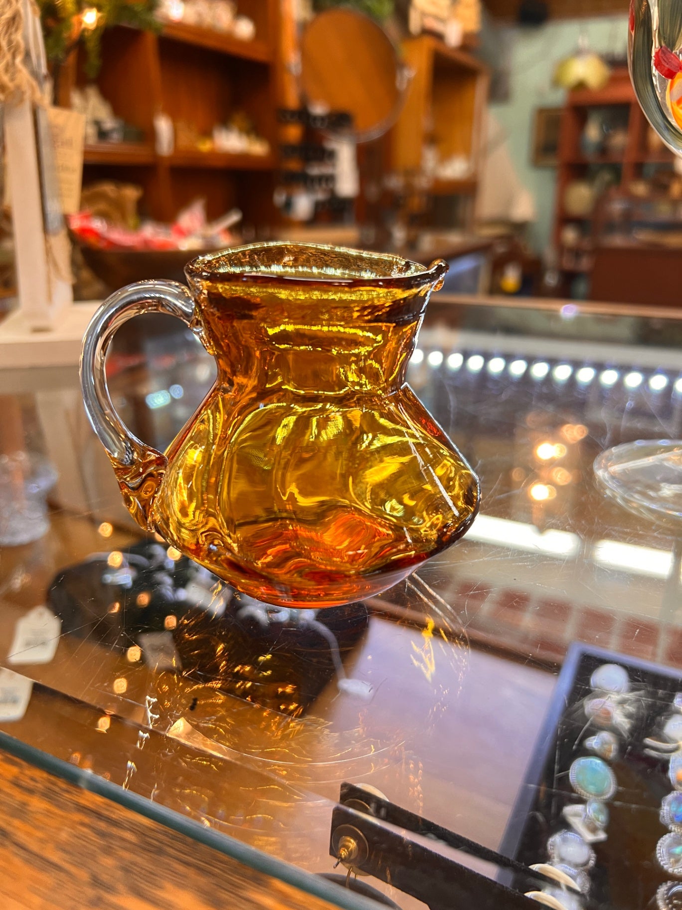 Vintage Amber Glass Creamer Pitcher