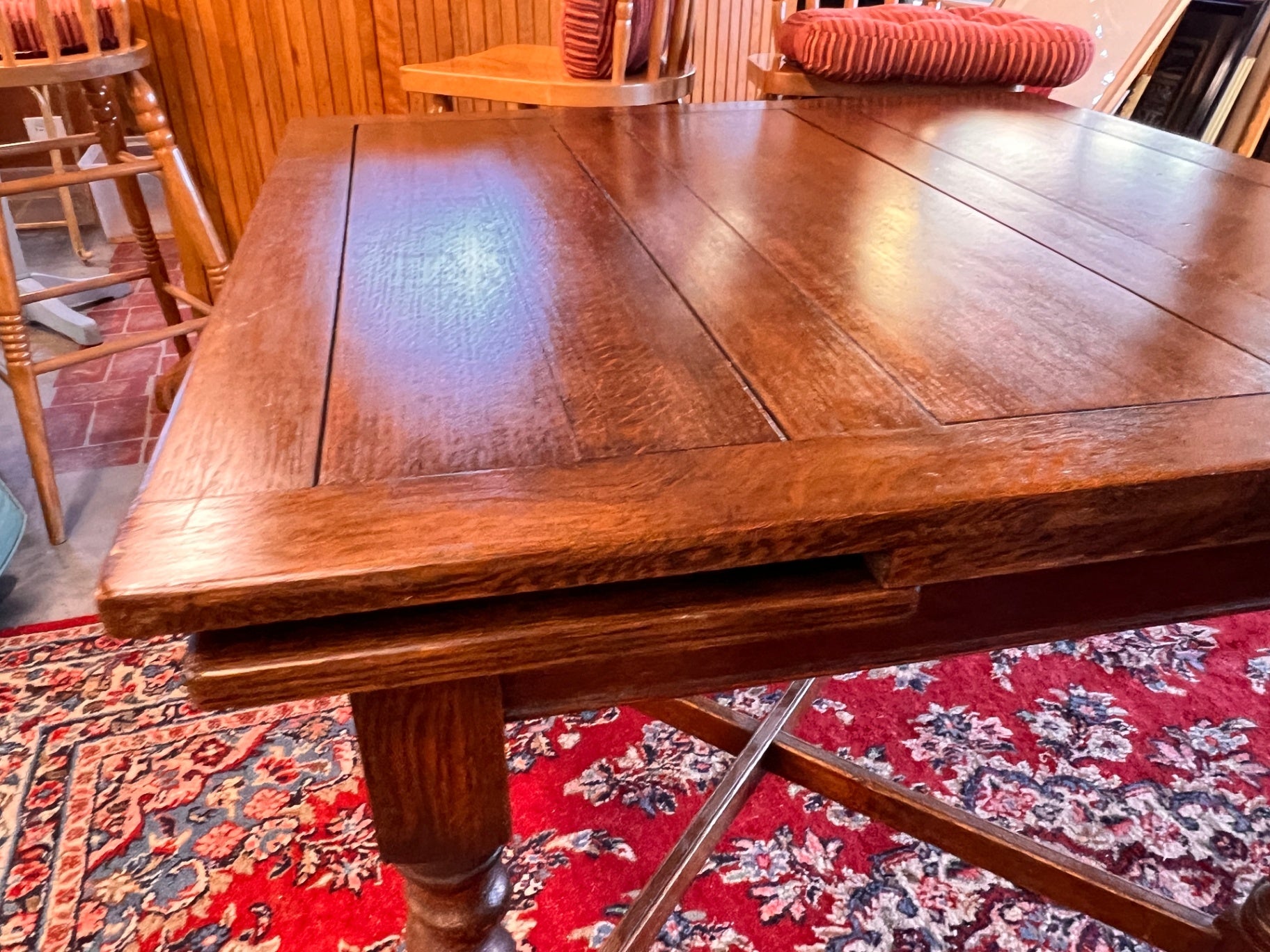 Antique Expanding Pub Kitchen Table Barley Twist Legs Quarter sawed Tiger Oak