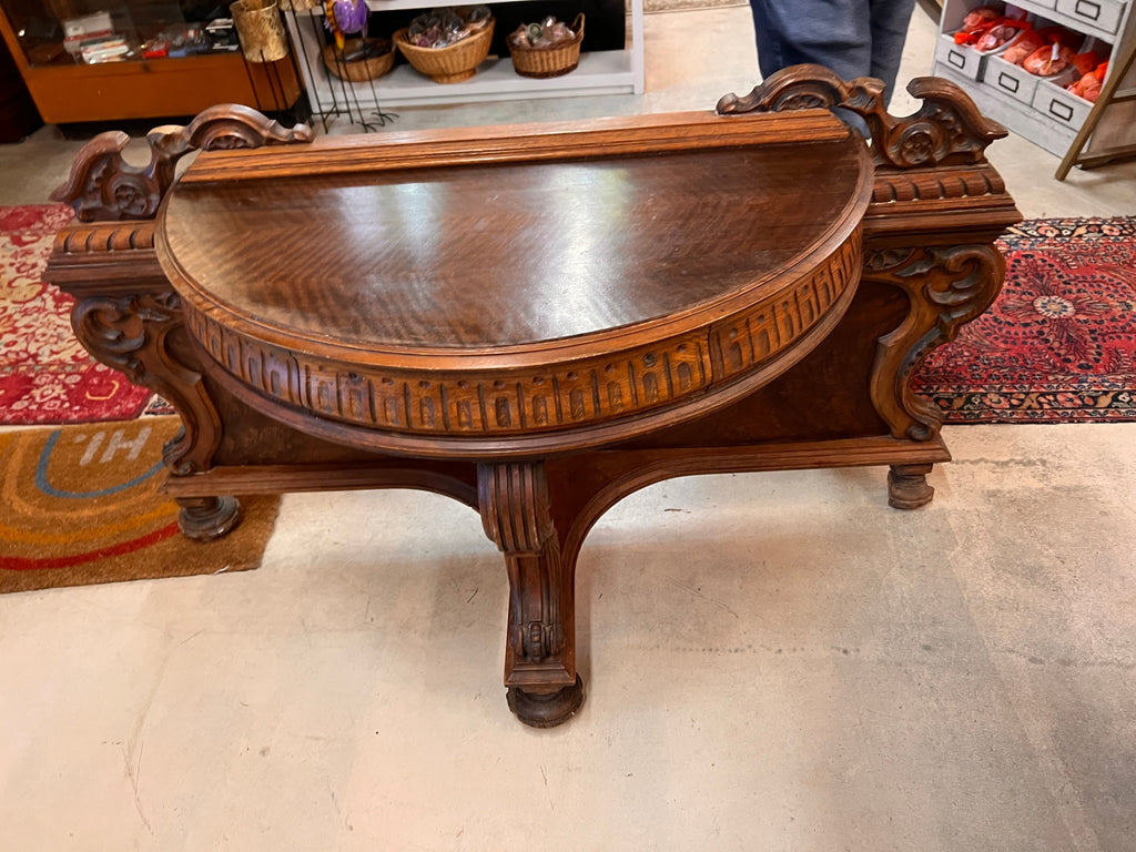 Antique Solid Wood Hall Table Foyer Entryway Half Round