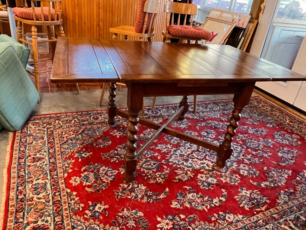 Antique Expanding Pub Kitchen Table Barley Twist Legs Quarter sawed Tiger Oak