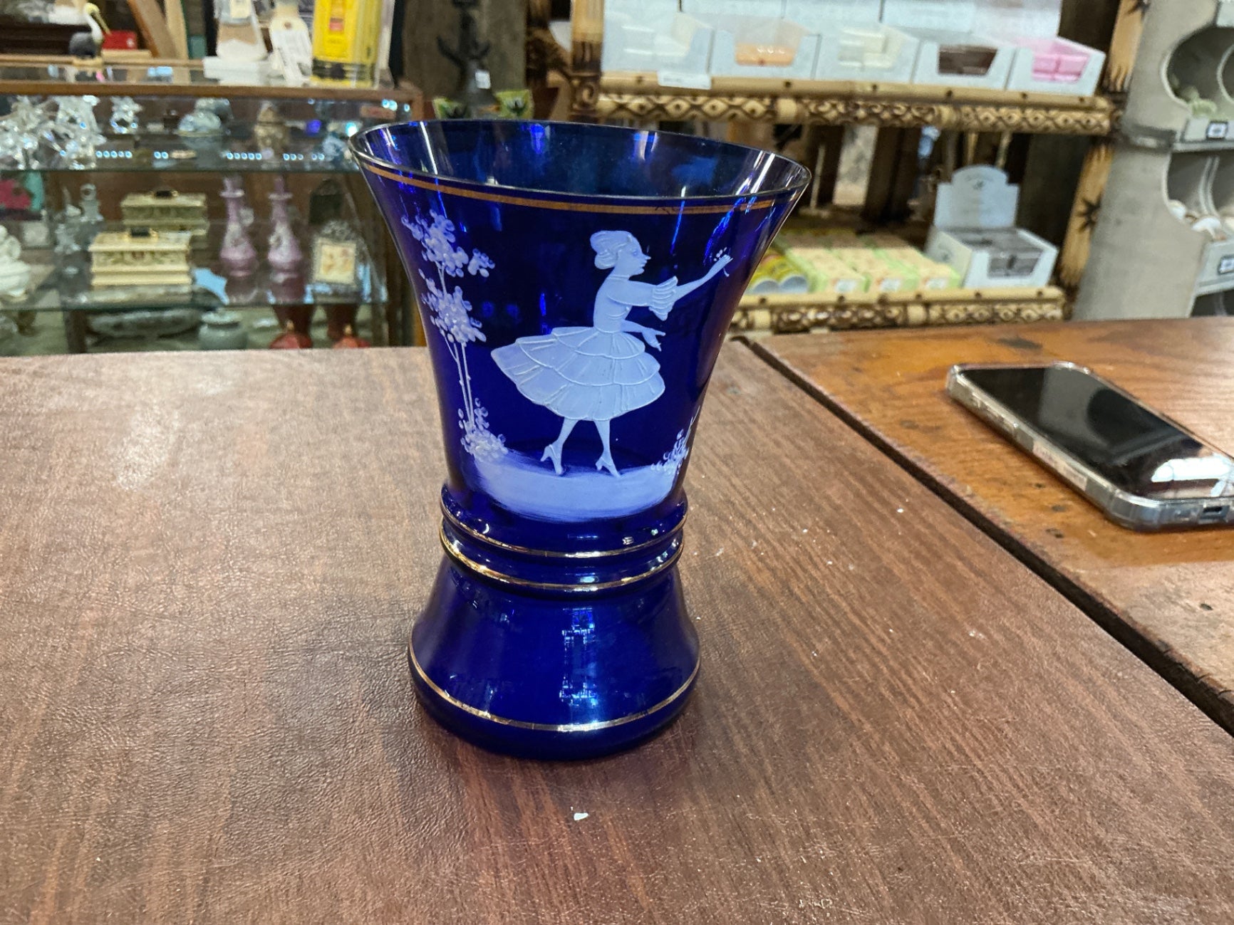 Colbalt Blue Mary Gregory Style Vase 