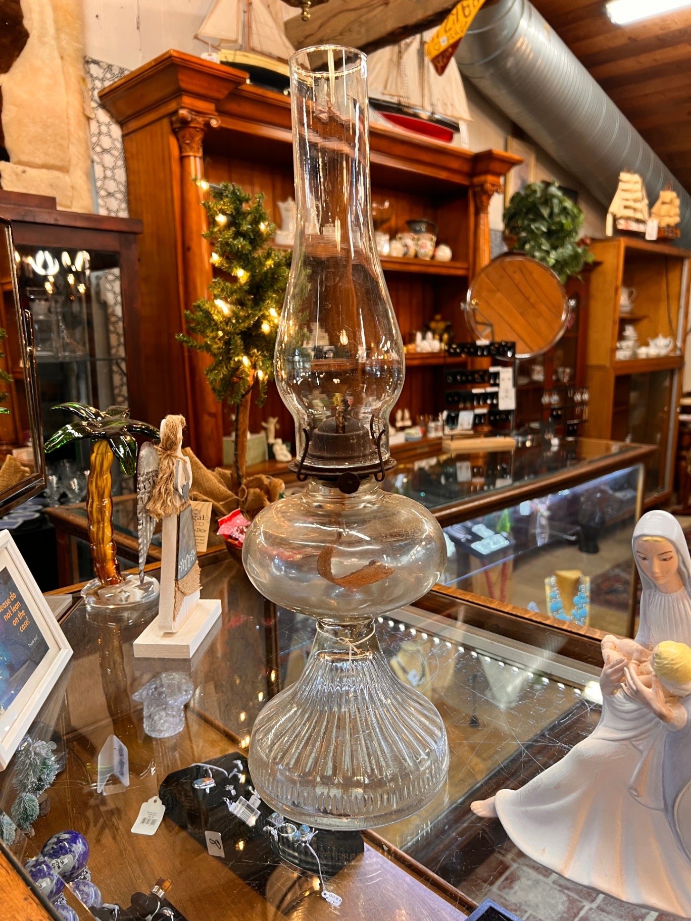 Antique Plume and Atwood Eagle Hurricane Kerosene Hurricane Lamp with Chimney