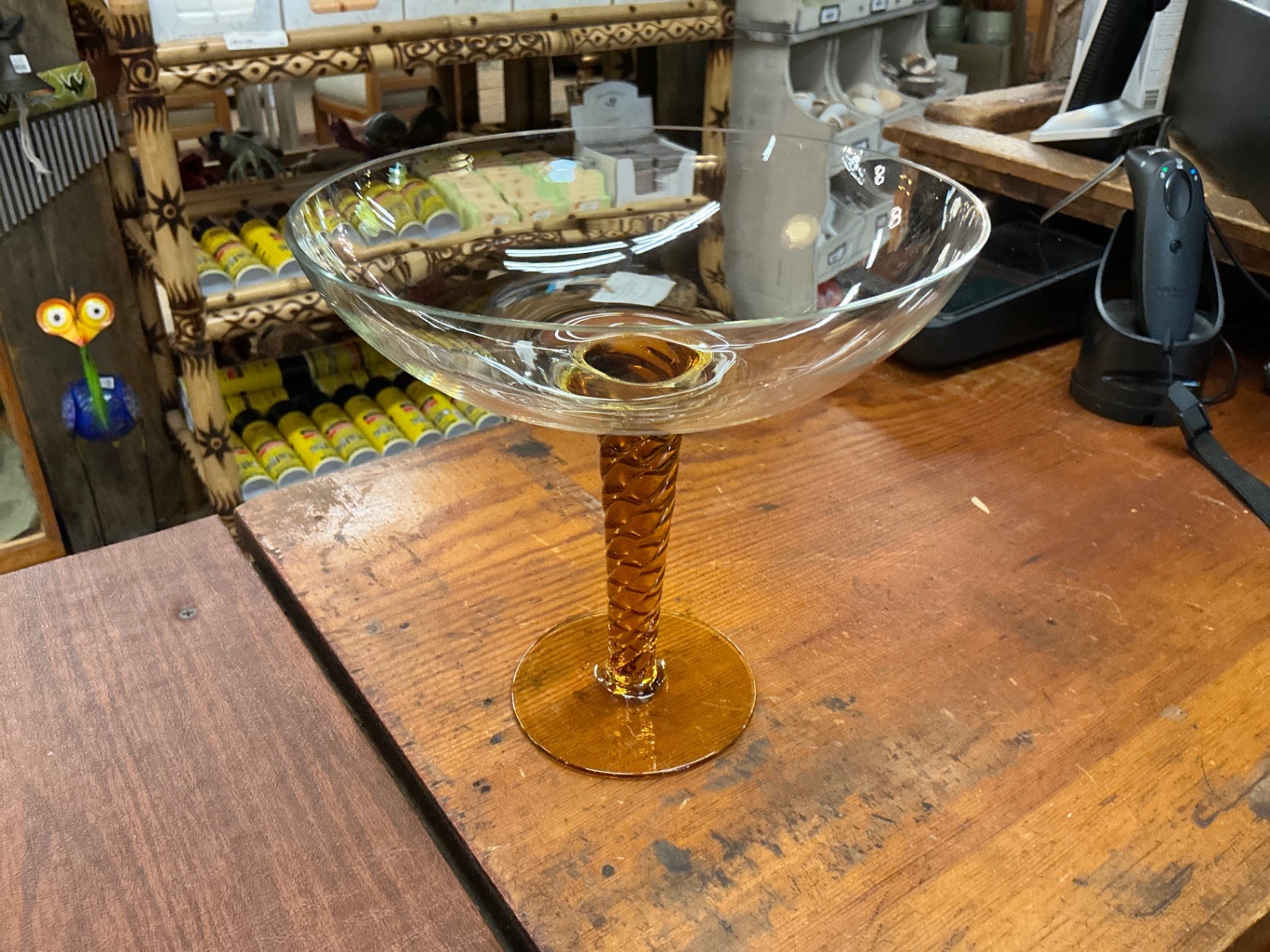 Amber Ribbed Footed Pedestal Wine Cup