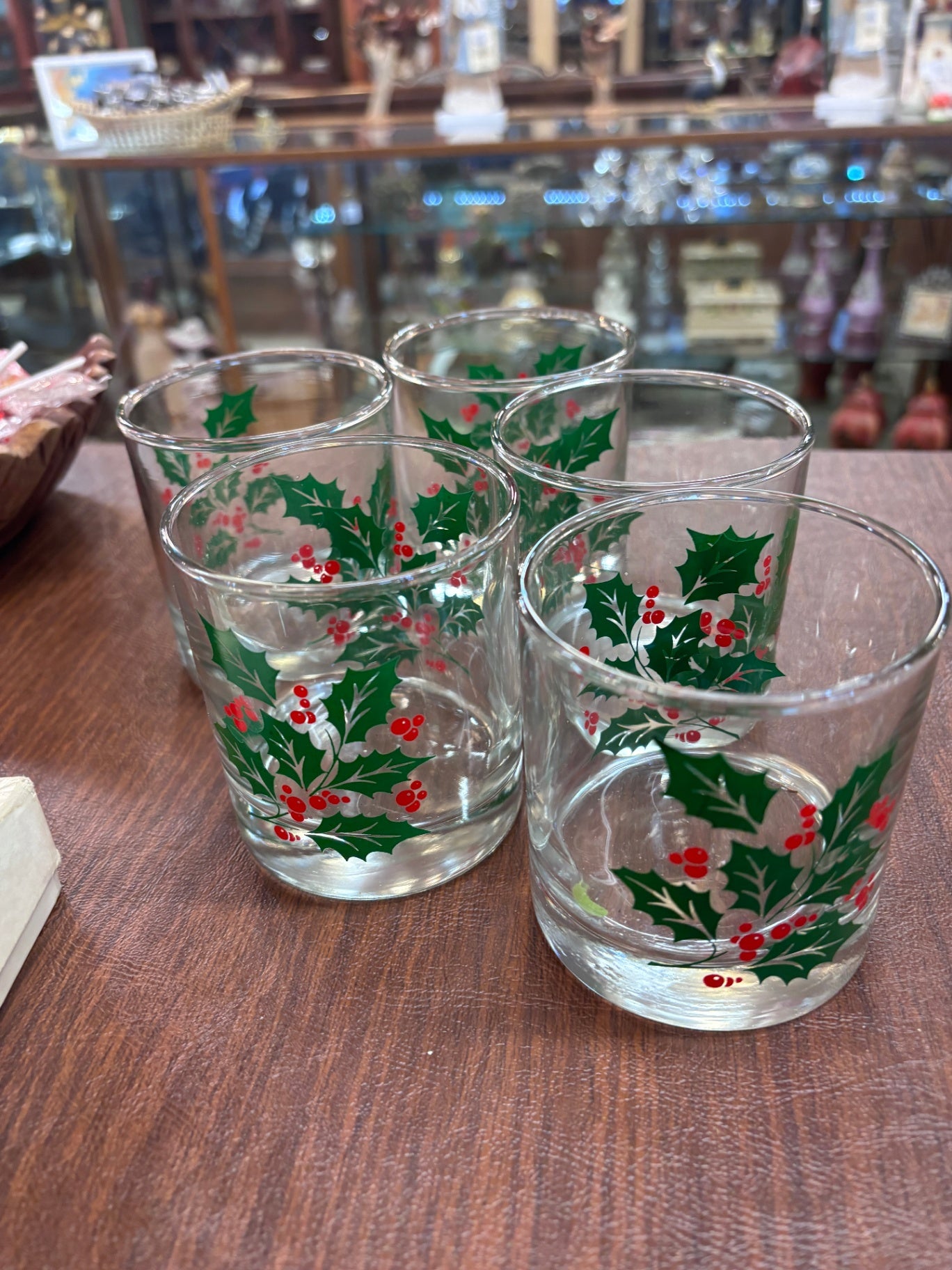 Vintage Indiana Glass Holly Berry Set of 5