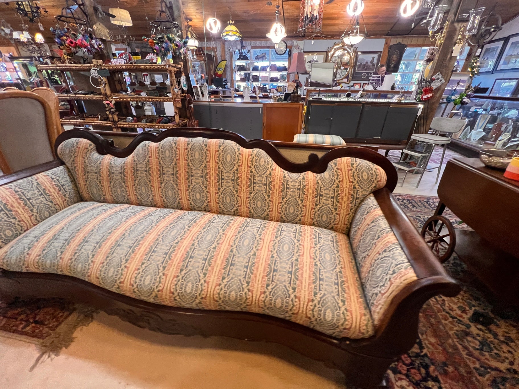 Late 19th-Century American Victorian Upholstered Sofa – Eastlake Influence
