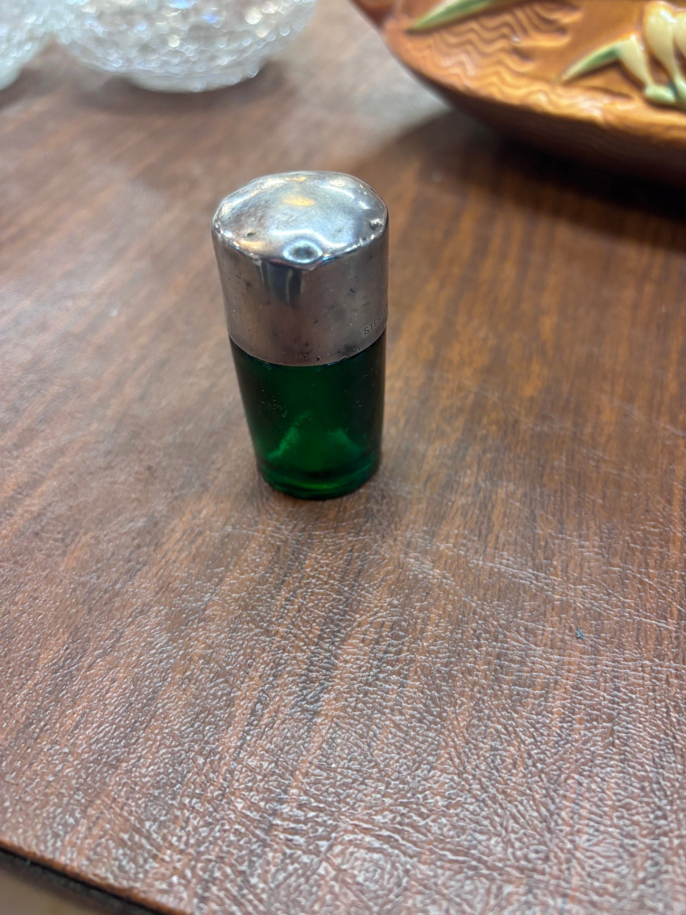 antique Victorian emerald green glass scent or smelling salts bottle