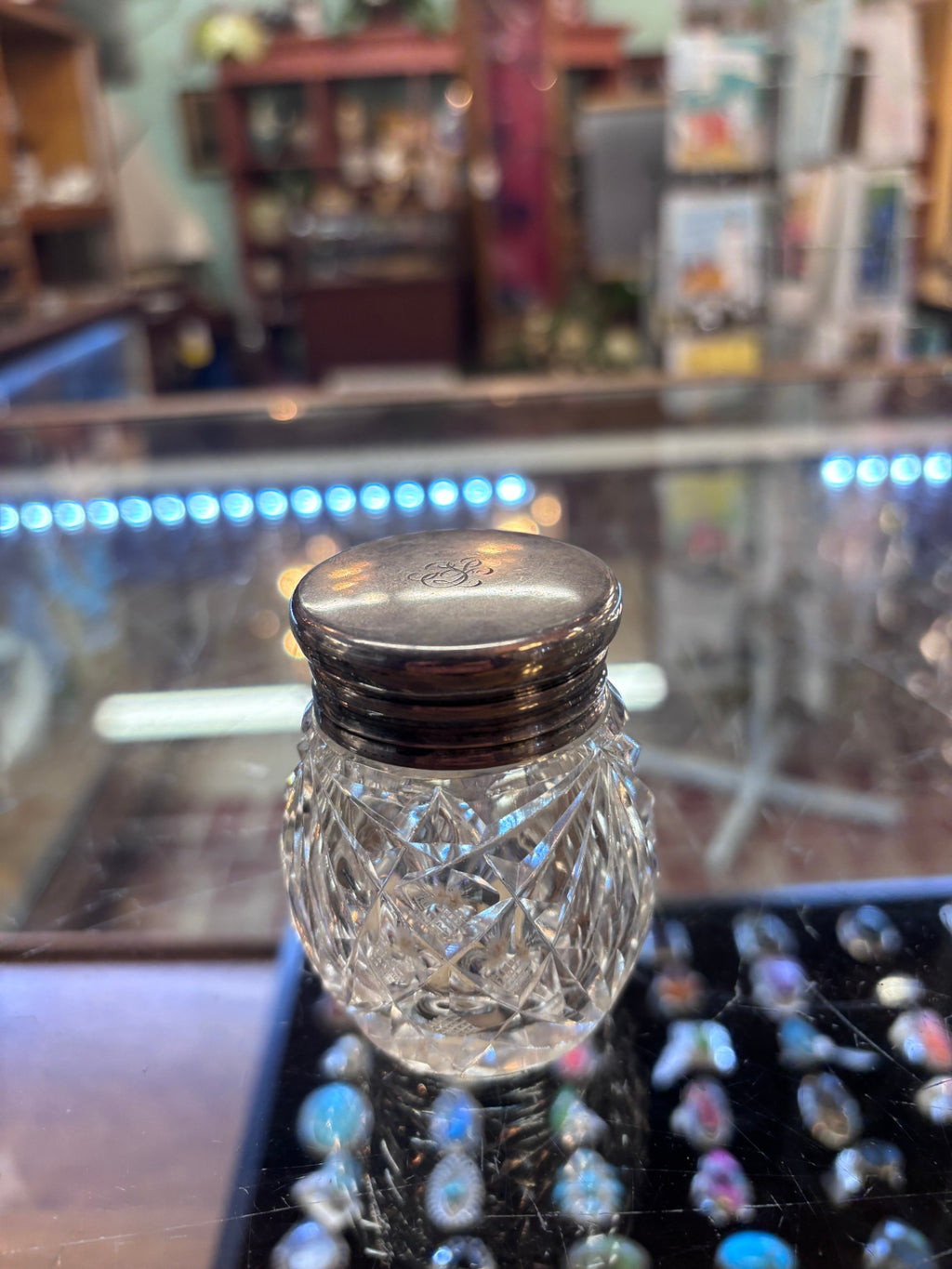 Sterling Lid Crystal Dressing Jar