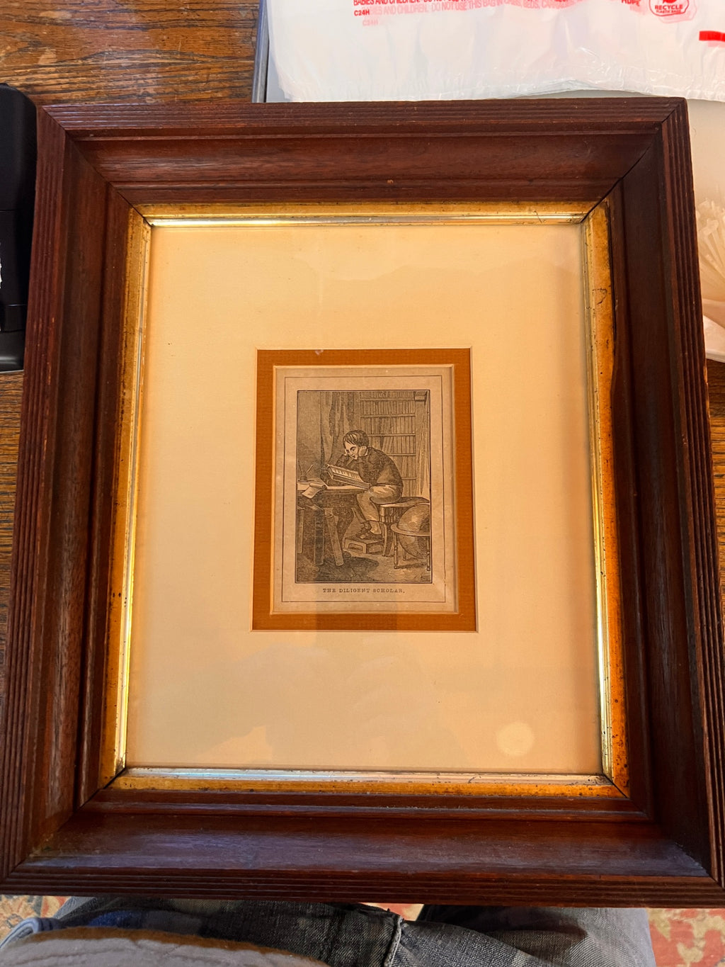 “The Diligent Scholar” – 19th-Century Wood Engraving, Framed