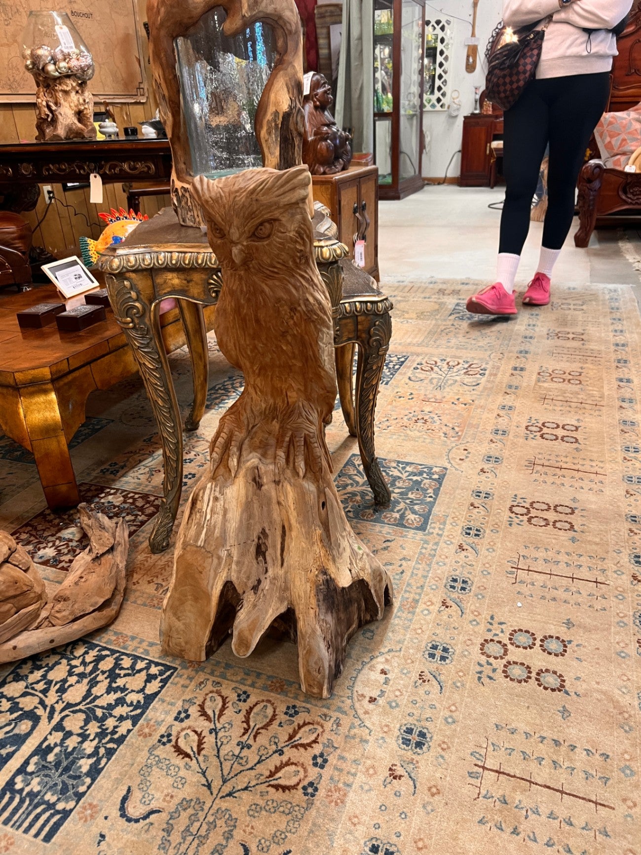 Hand Carved Reclaimed Teak Wood Owl Sculpture