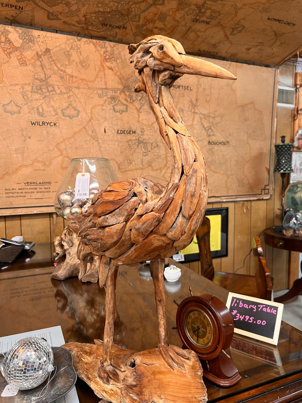 Large Reclaimed Teak Heron 
