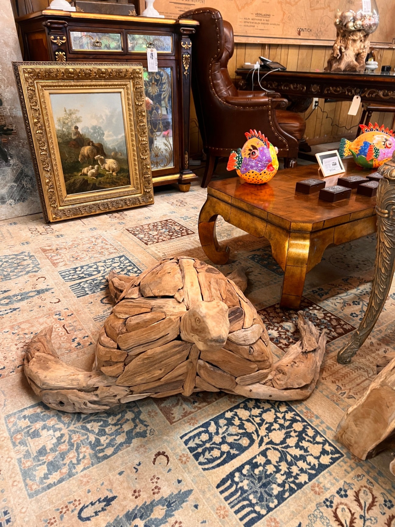 Enormous Reclaimed Teak Wood Turtle Sculpture