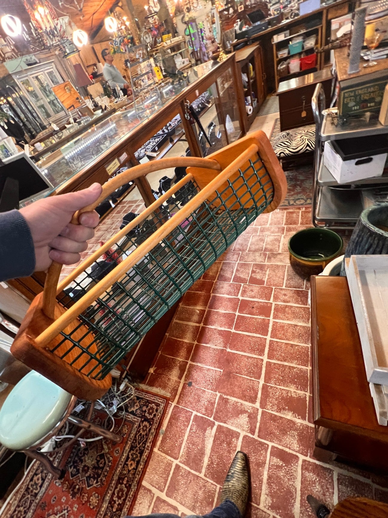 Green Wire and Rattan Basket