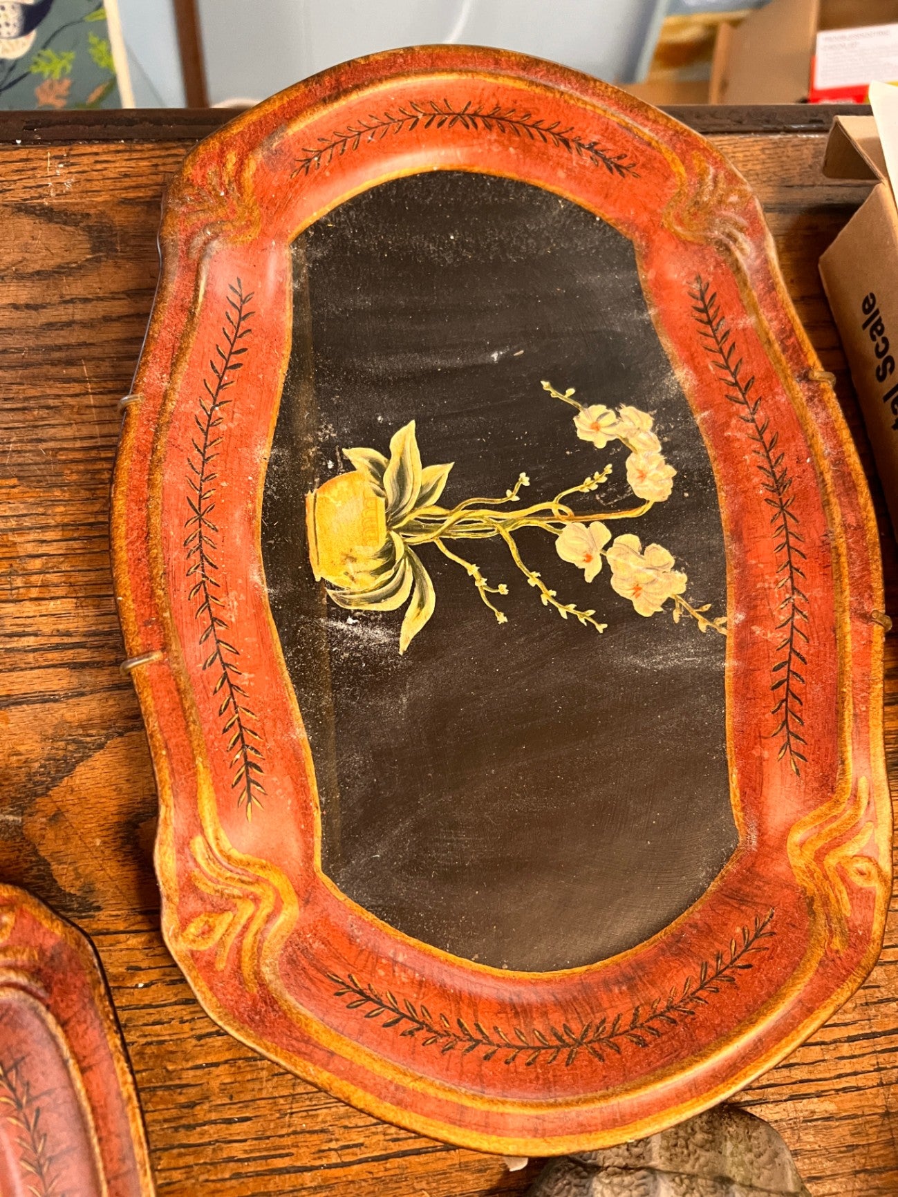 Vintage Pottery Still Life Hand Painted Orchid Tray Decor 14.4”X9.5”