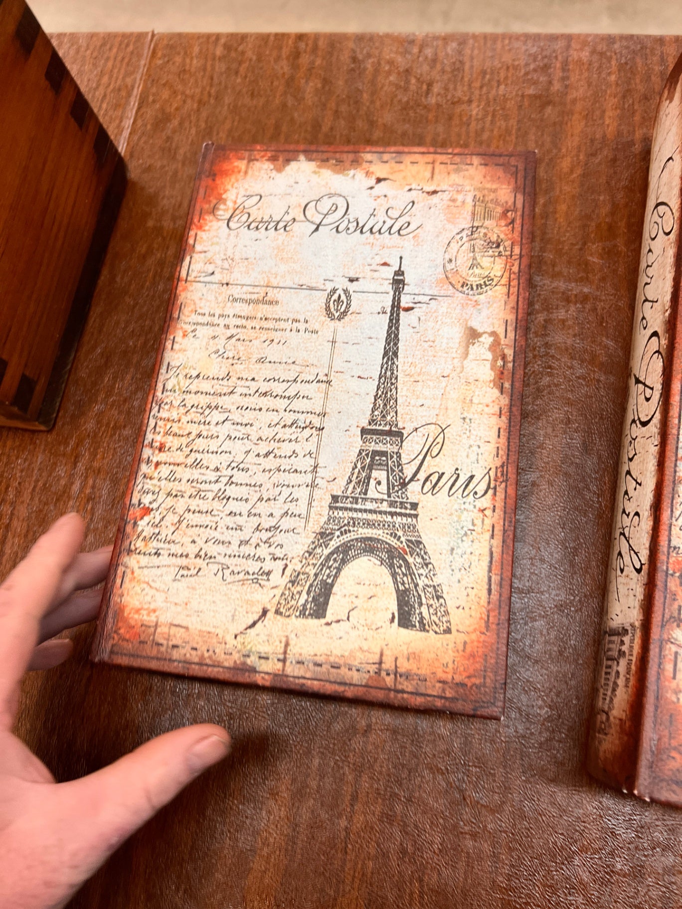 Small Eiffel Tower Vintage Hidden Invisible Secret Storage Heavy Bookends Bookshelves Support End Magnetic Cover Stash Designed Wood Flux Leather