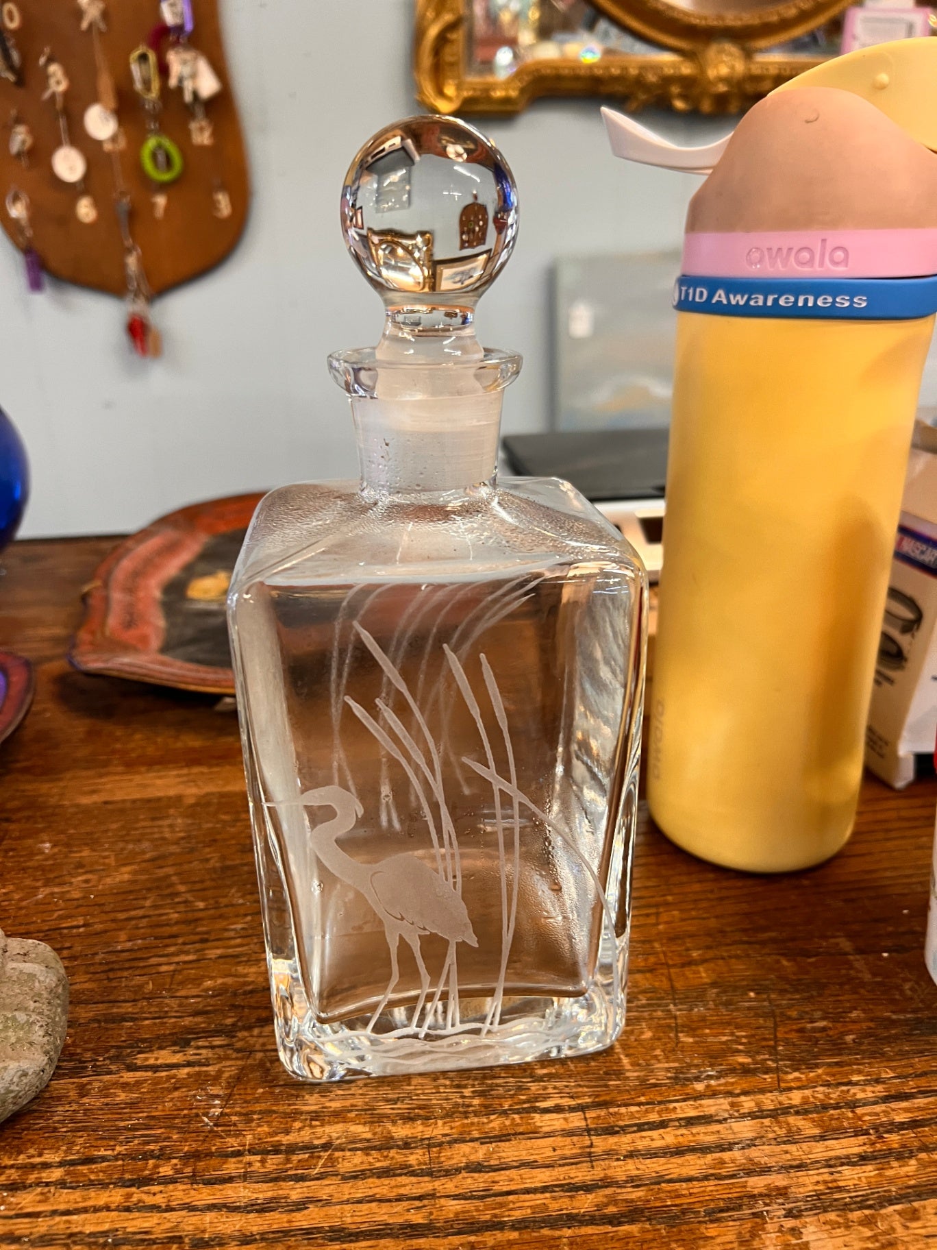 Blue Heron Decanter Glass Set, Blue Heron Gift, Beach Home Gift, Lake Home Gift, Egret Gift
