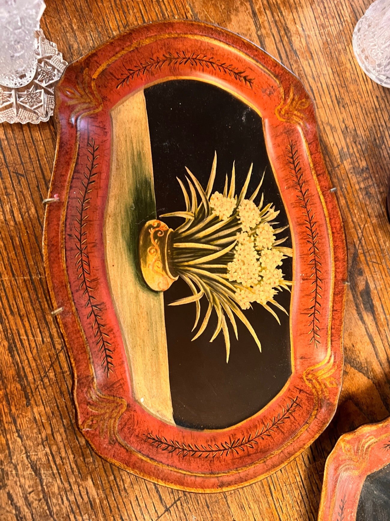 Vintage Pottery Still Life Hand Painted Floral Tray Decor 14.4”X9.5”