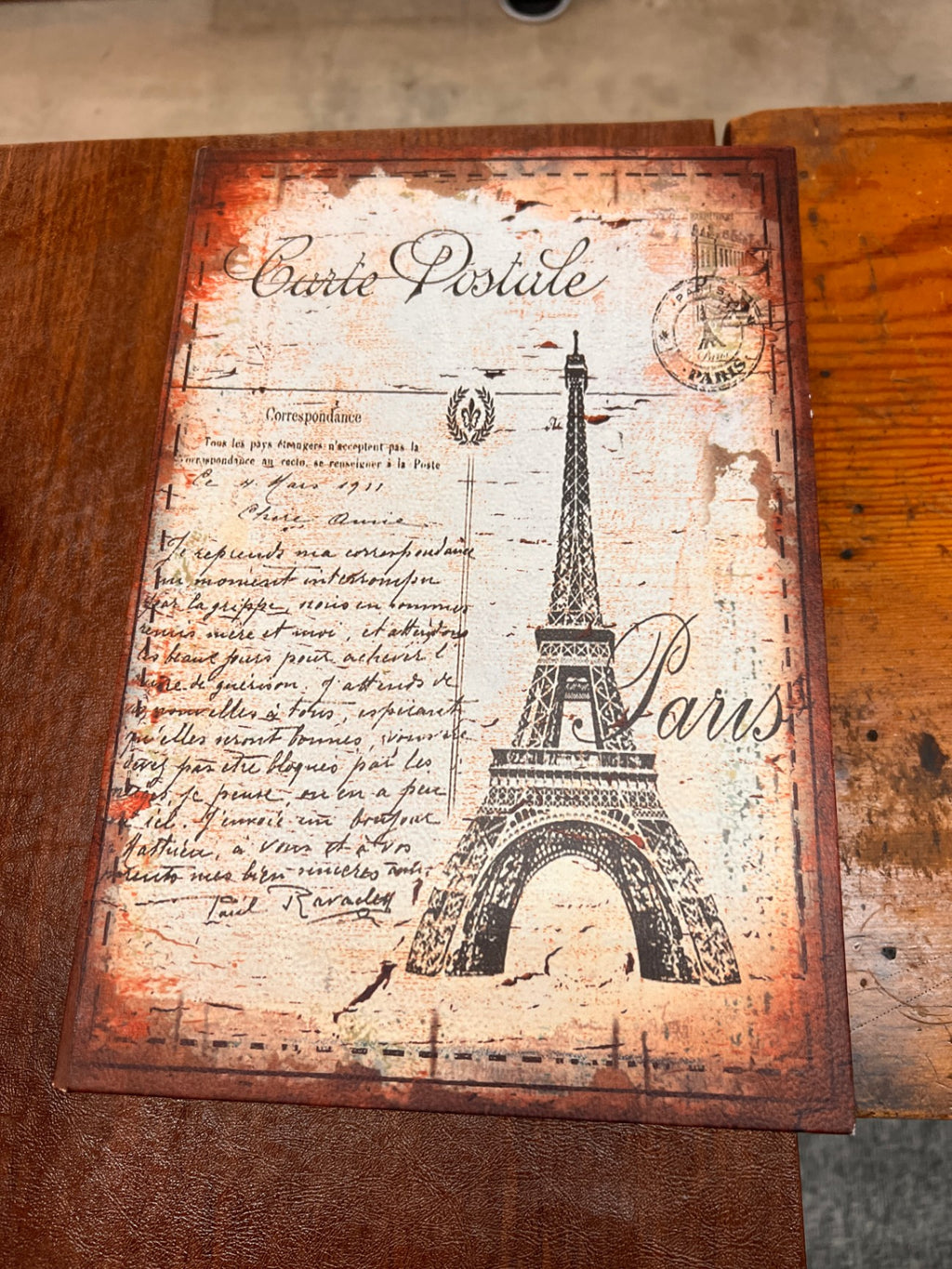 Large Eiffel Tower Vintage Hidden Invisible Secret Storage Heavy Bookends Bookshelves Support End Magnetic Cover Stash Designed Wood Flux Leather