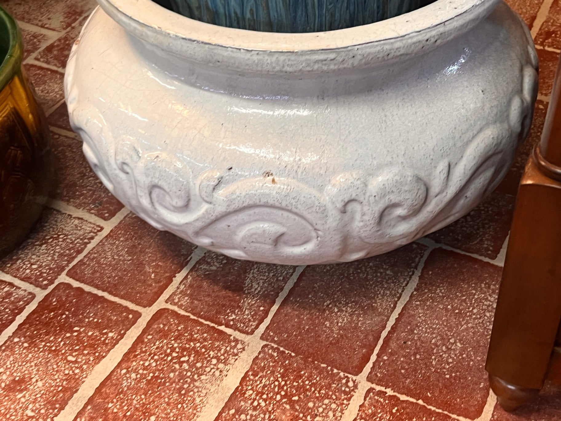 White Terra Cota Engraved Planter