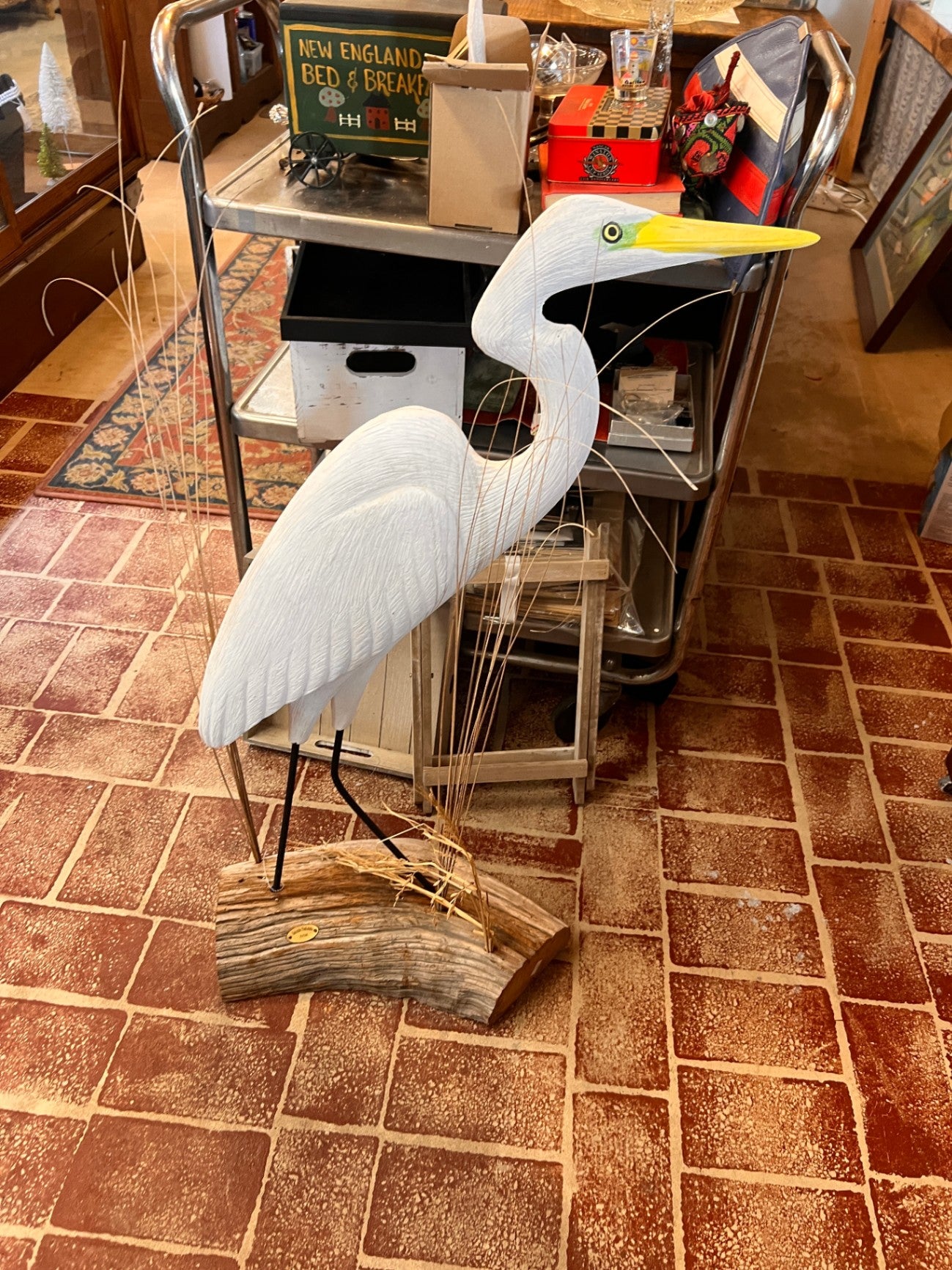hand-carved Great Egret (or White Heron) folk sculpture  signed Sokratis Paskalidis – Artist