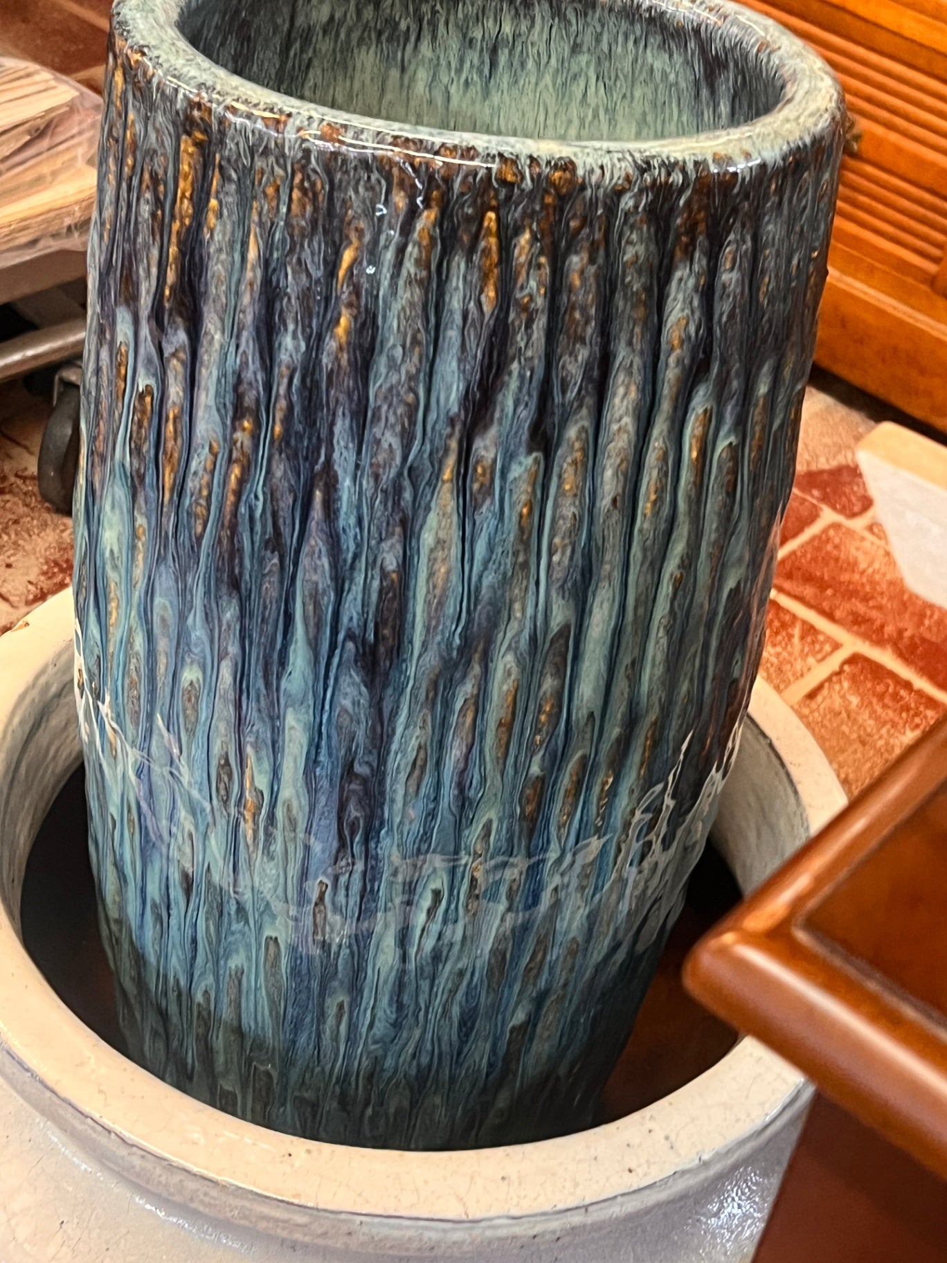 Blue Sasha Ceramic Outdoor Planter, Large