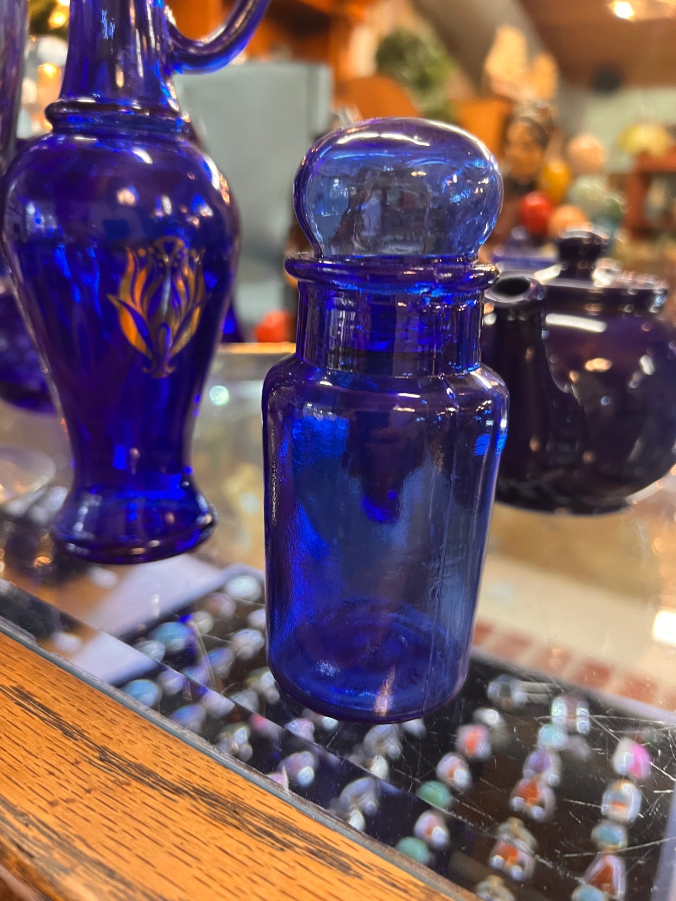 Antique Cobalt Blue Glass Apothecary Bottle with Ground Stopper