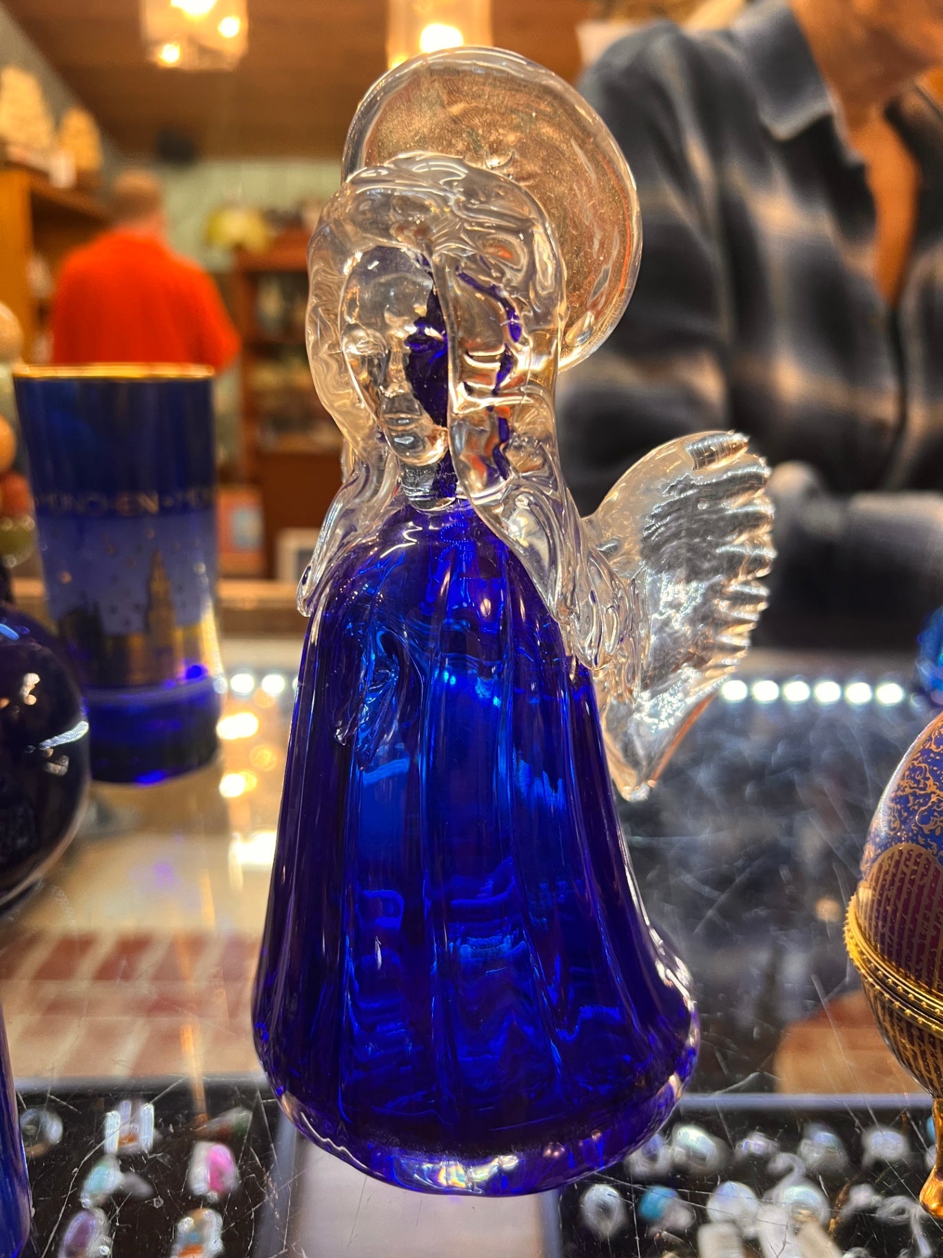 Cobalt Blue and Clear Glass Angel Figurine