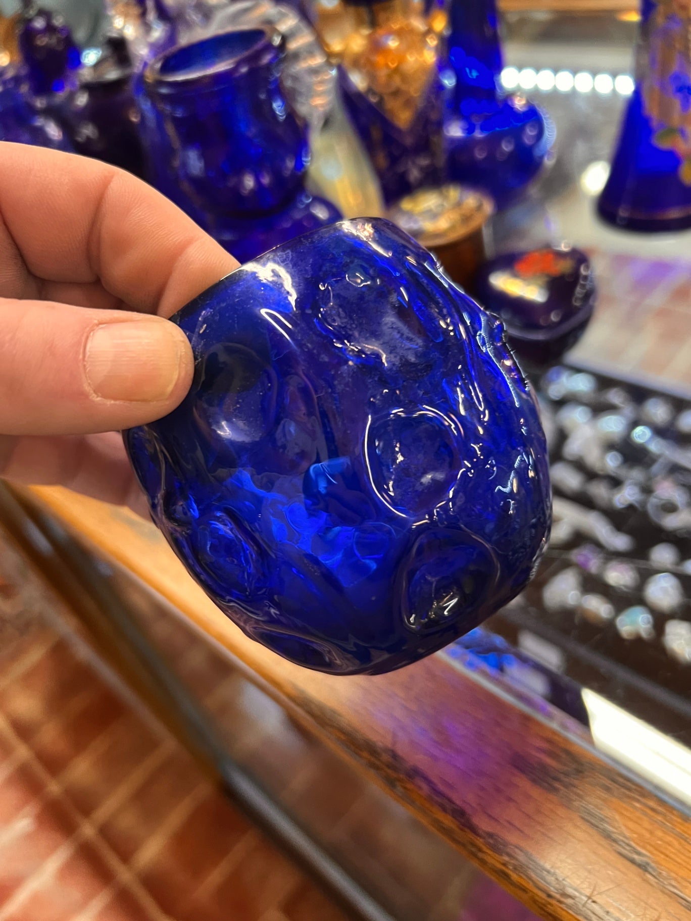 Cobalt Blue Studio Art Glass Votive – Abstract Face Form Sculptural Glass