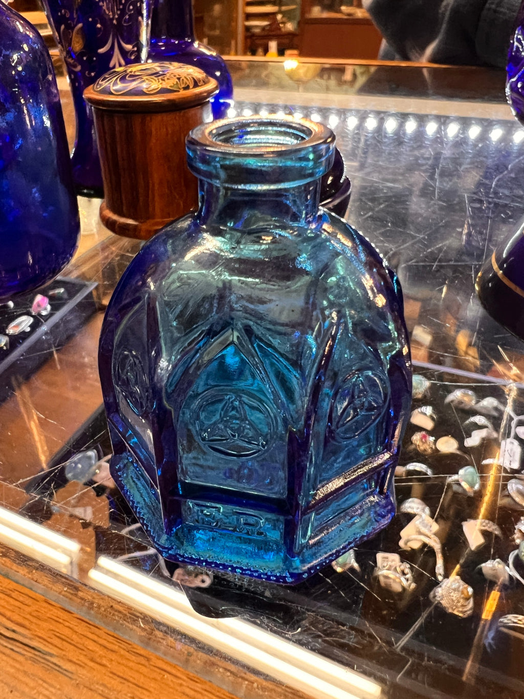 Wheaton Glass Cathedral Bottle – Teal Blue Gothic Architectural Decanter, Wheaton NJ