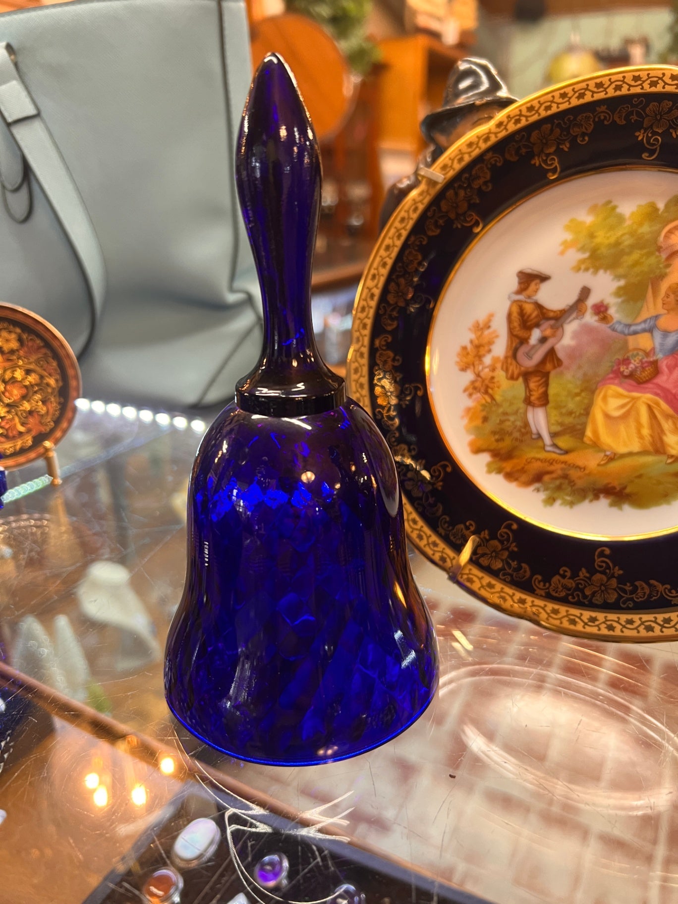 Cobalt Blue Art Glass Bell with Teardrop Handle